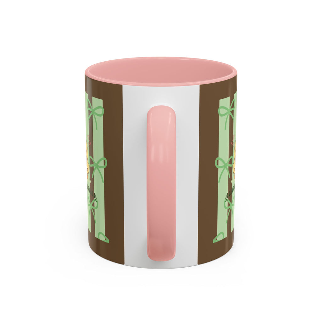 Cute Pig & Chick Accent Coffee Mug — Pastel Stripes, Charming Kawaii Tea/Coffee Cup