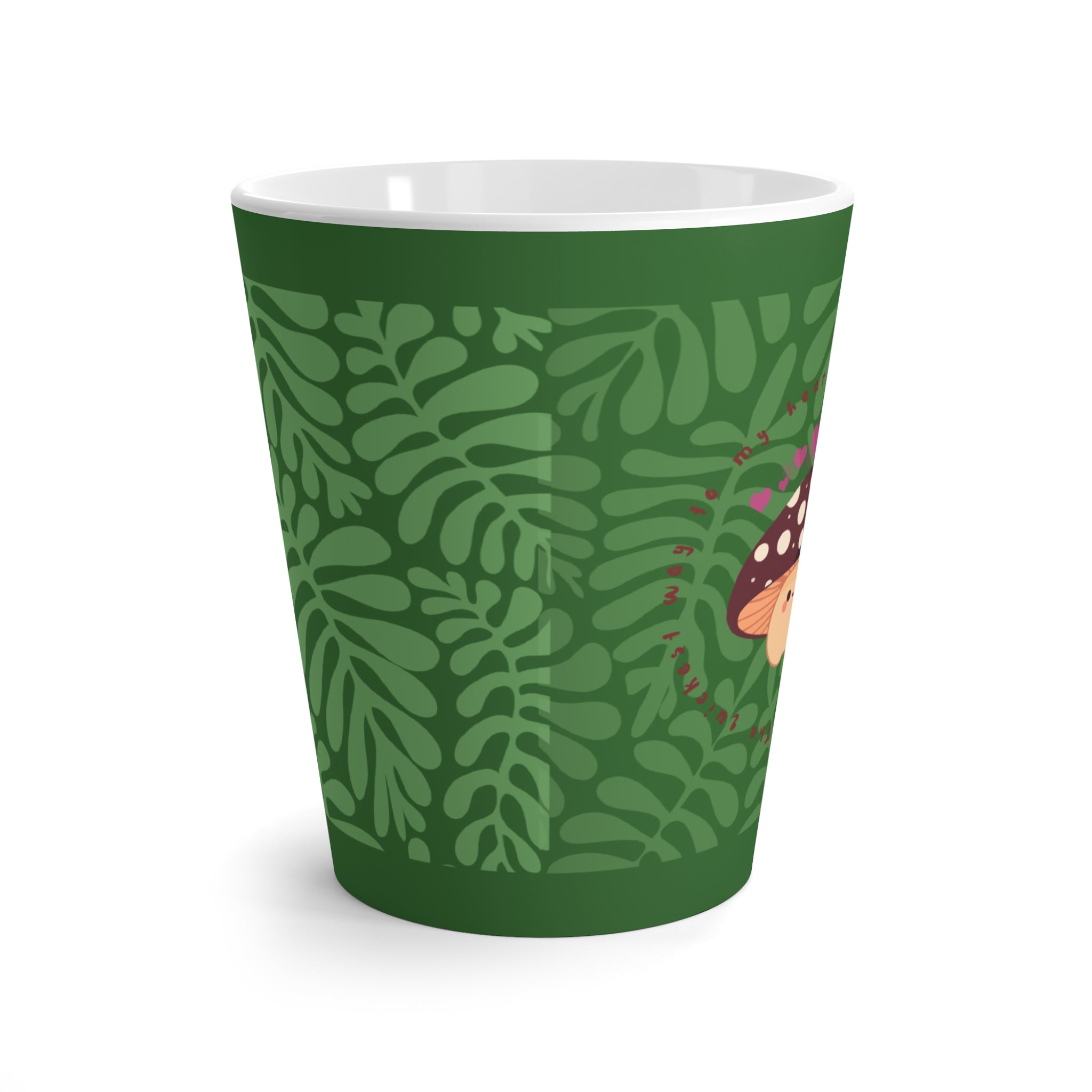 Green Botanical Latte Mug — Cute Mushroom & Leaf Coffee Cup