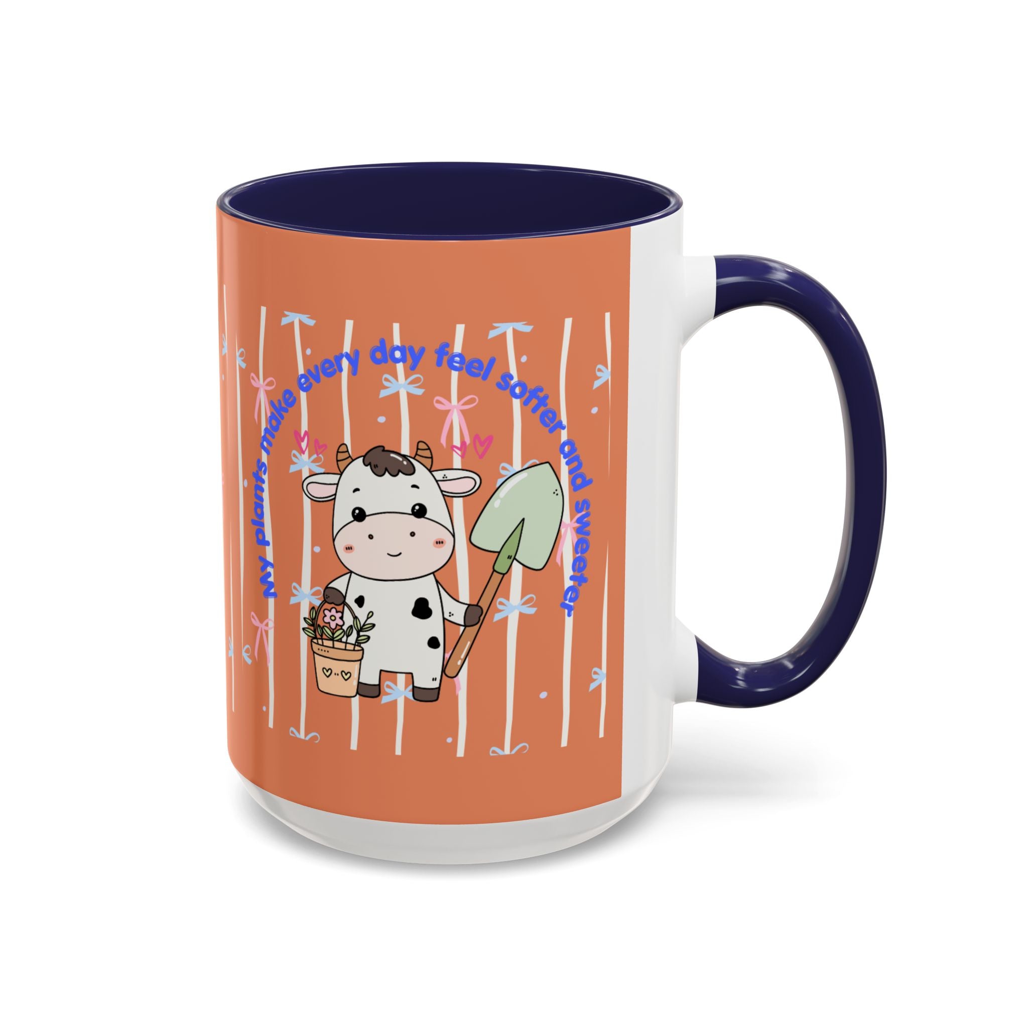 Cow Gardener Coffee Mug — Cute Cow with Shovel & Plant Pot Accent Mug (11/15oz)