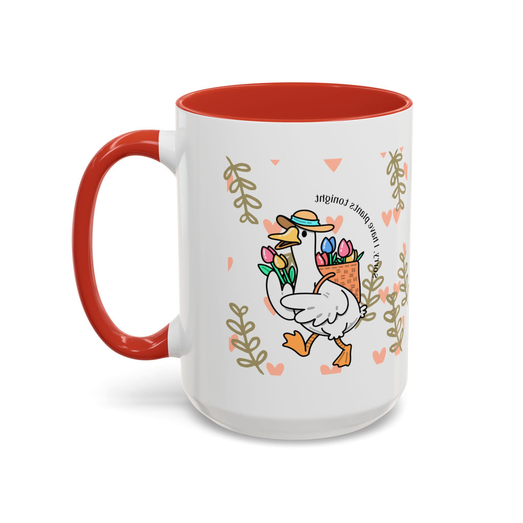 Coffee Mug — Cute Duck Carrying Plants “I Have Plants Tonight” Accent Mug