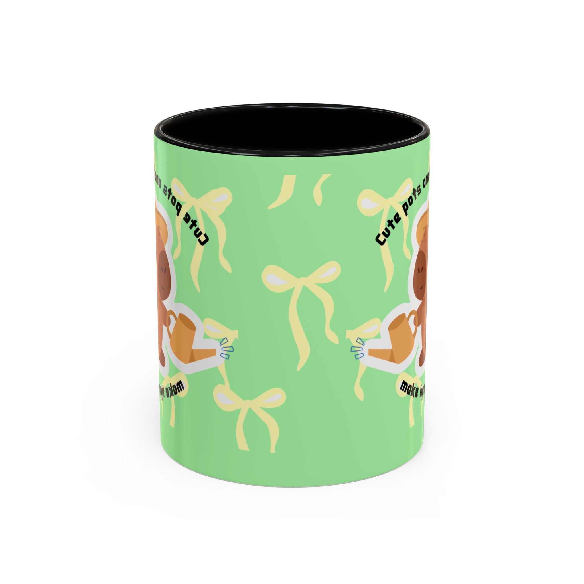 Accent Coffee Mug - Cute Bear Watering Plants ‘Cute Pots and Happy Plants Make Life Extra Lovely’