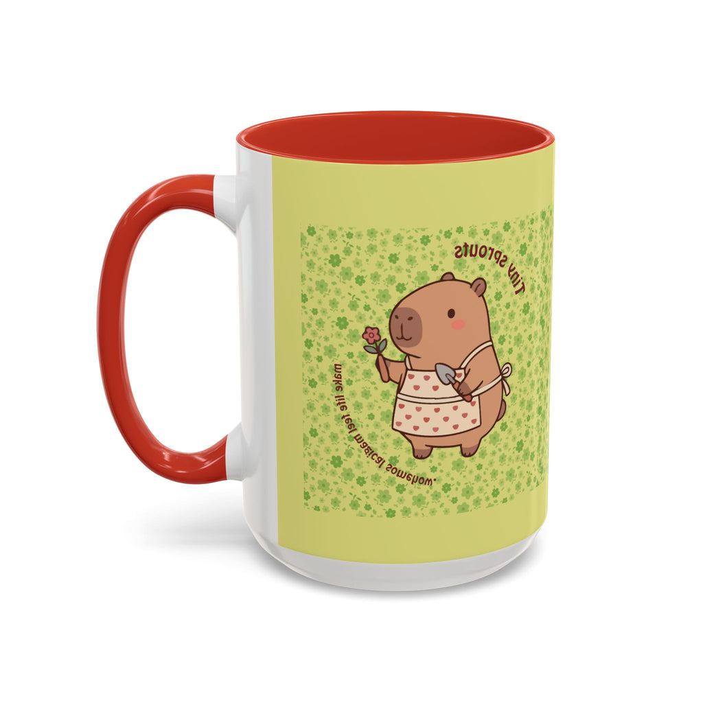 Cute ‘Tiny Sprouts’ Accent Coffee Mug – Kawaii Garden Capybara Design (11/15 oz)