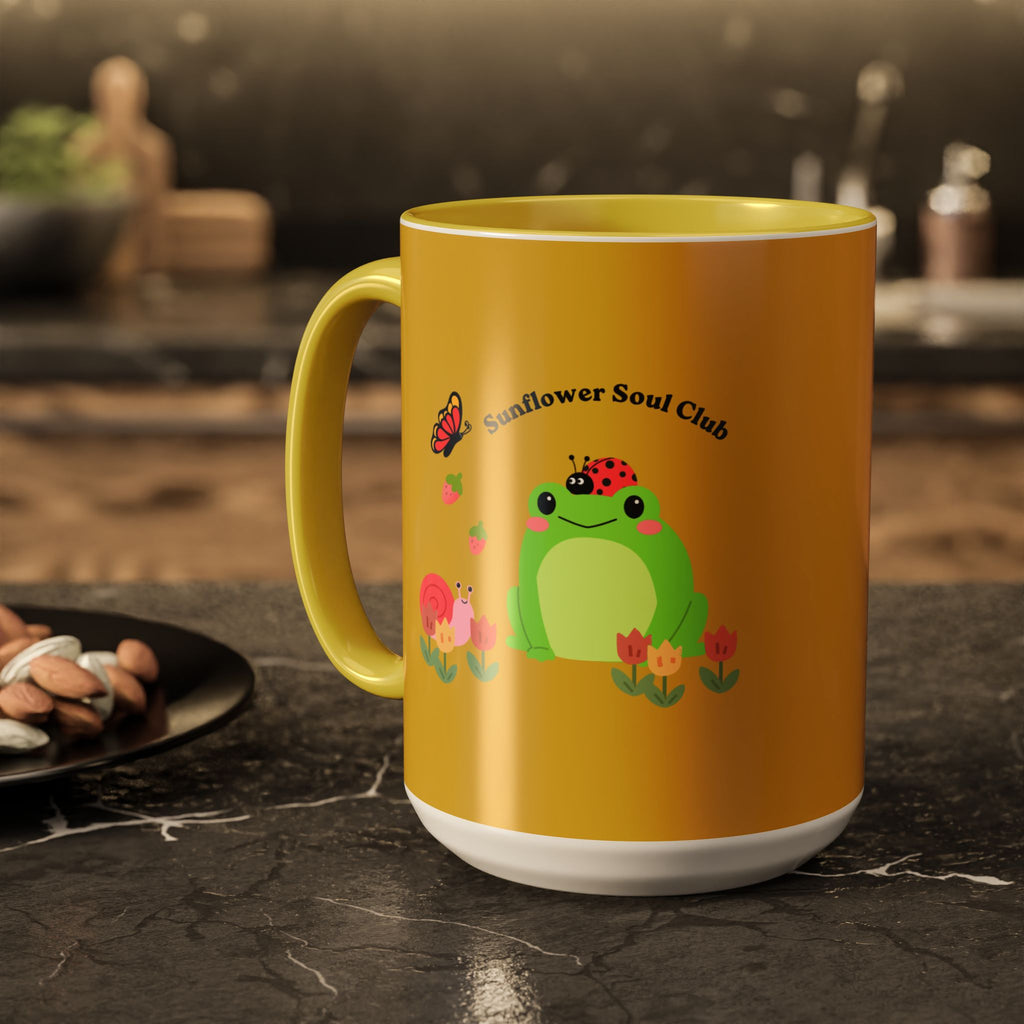 Sunflower Soul Club Frog Mug — Cute Floral Coffee Cup (11oz, 15oz)