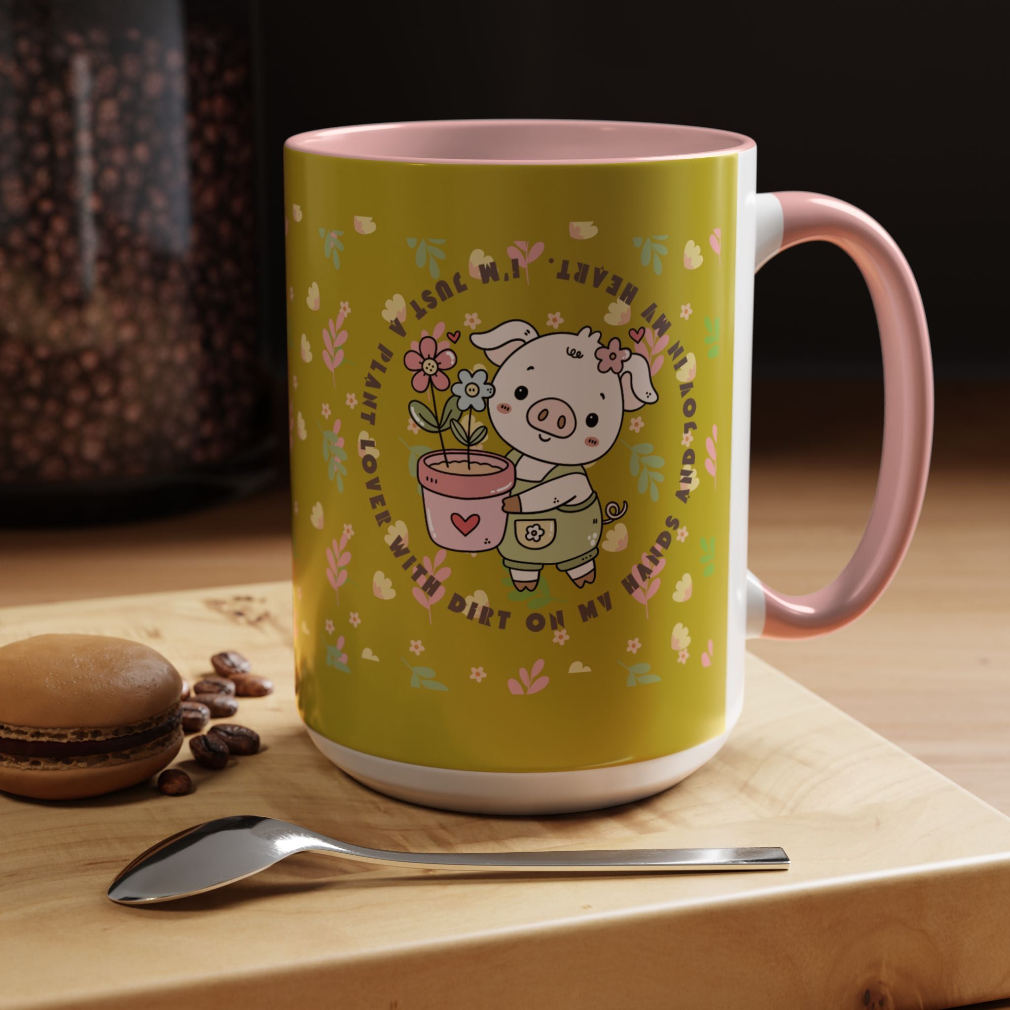 Cute Piglet Gardening Coffee Mug — "My Heart Is In The Dirt" Accent Mug