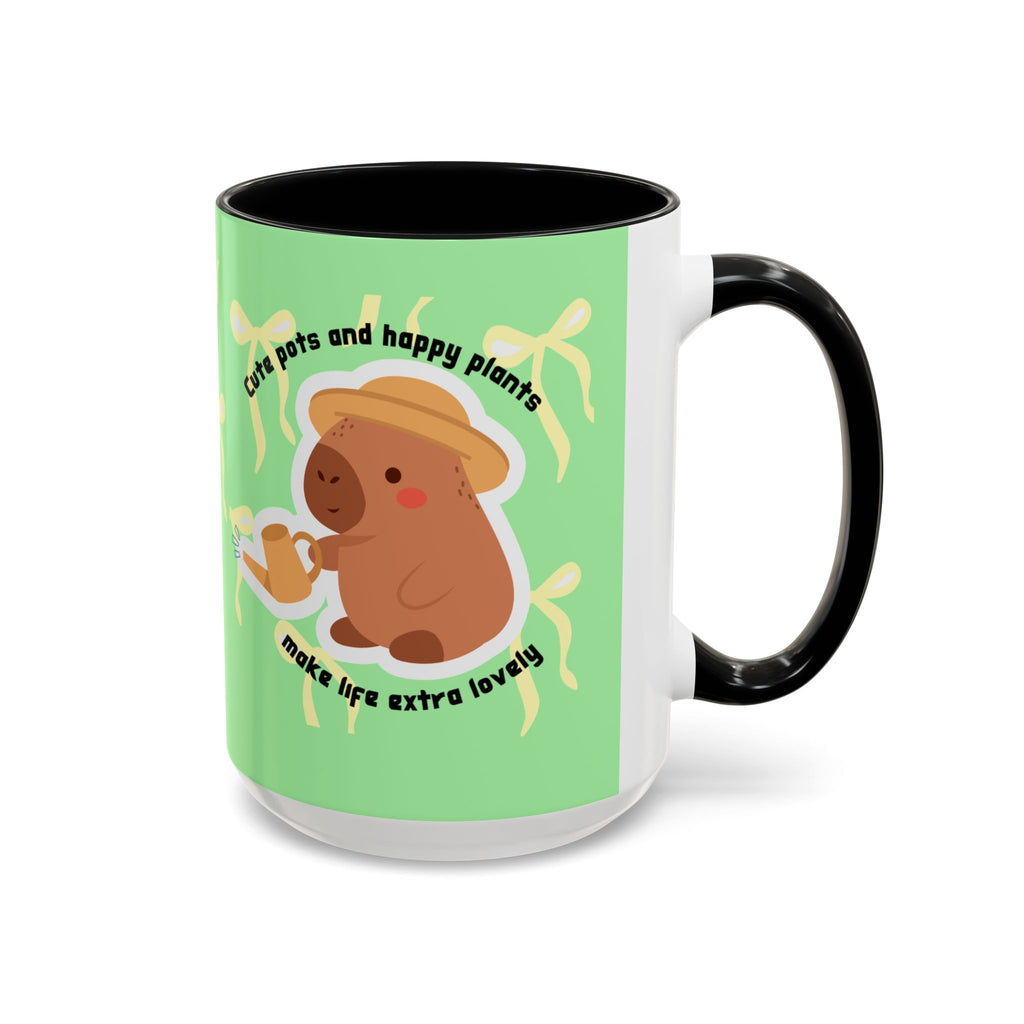 Accent Coffee Mug - Cute Bear Watering Plants ‘Cute Pots and Happy Plants Make Life Extra Lovely’