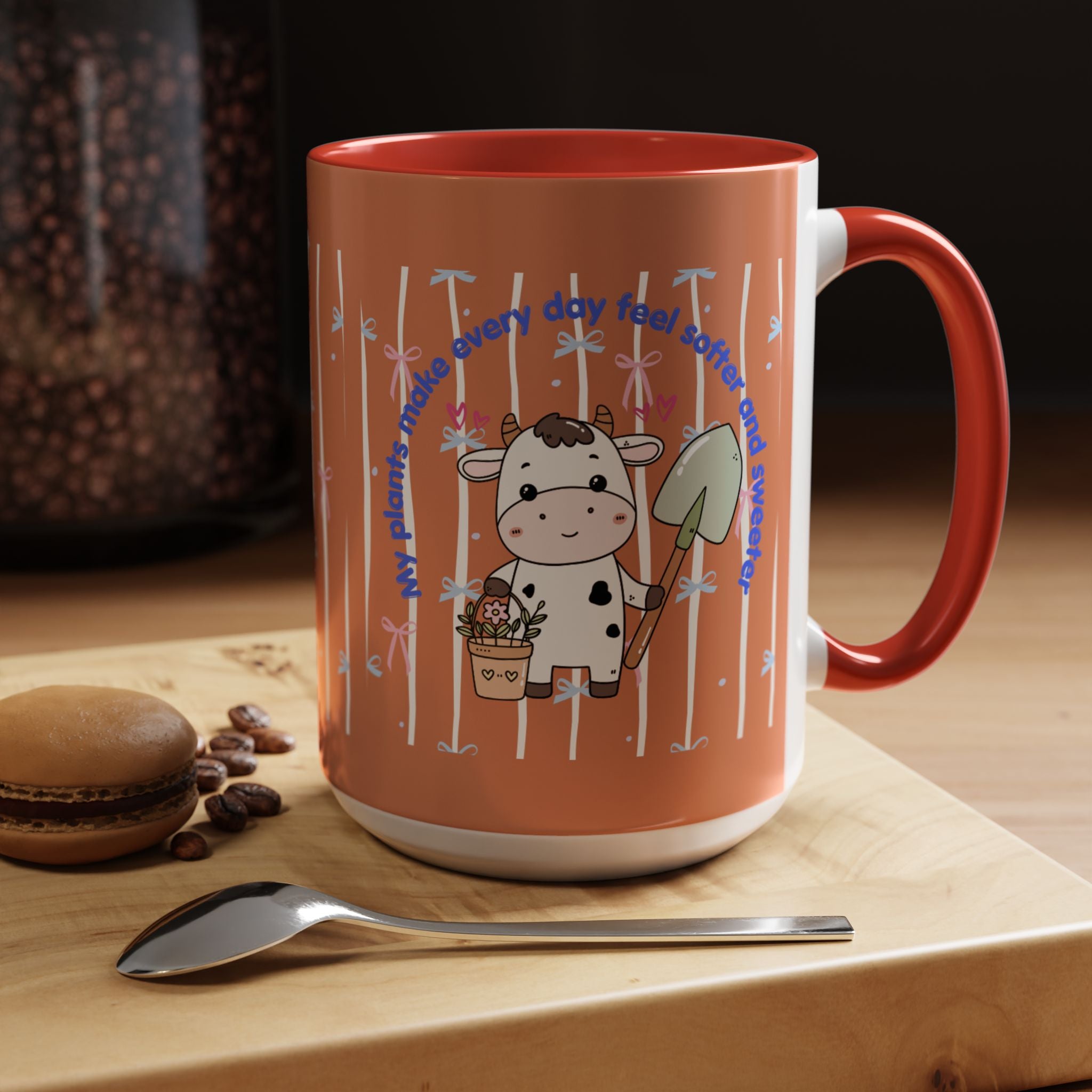 Cow Gardener Coffee Mug — Cute Cow with Shovel & Plant Pot Accent Mug (11/15oz)