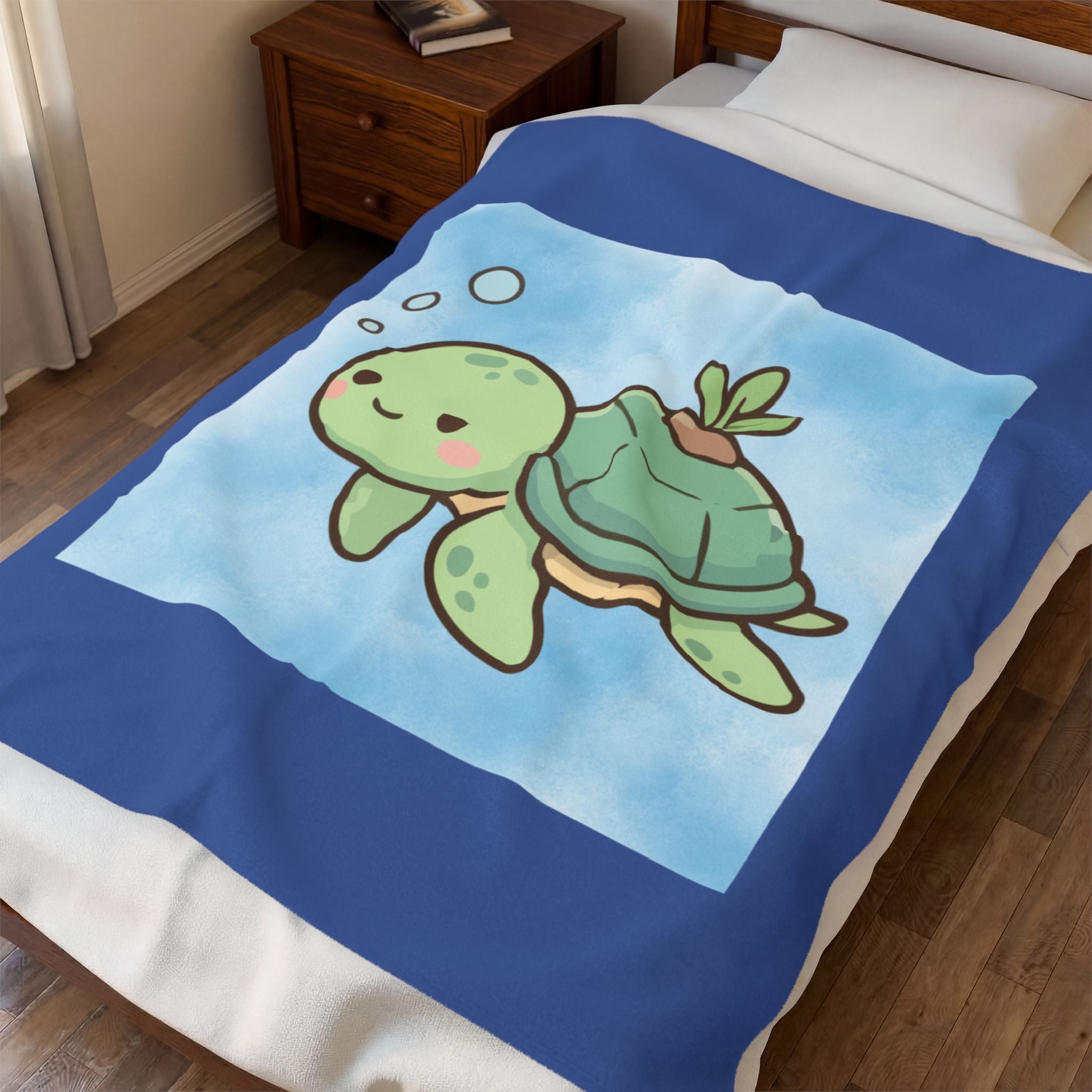 Kawaii Sea Turtle Velveteen Plush Blanket — Cute Cozy Throw for Kids & Animal Lovers