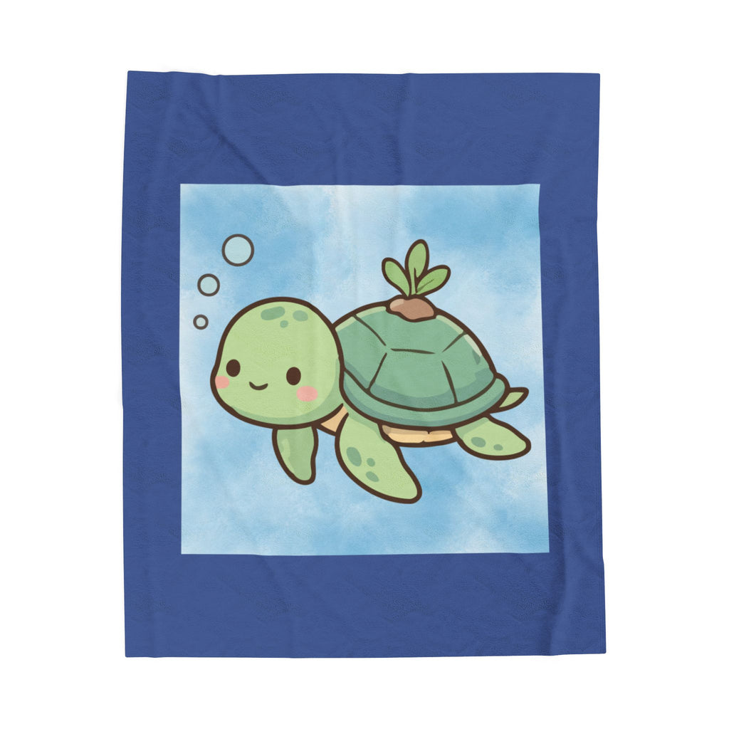 Kawaii Sea Turtle Velveteen Plush Blanket — Cute Cozy Throw for Kids & Animal Lovers