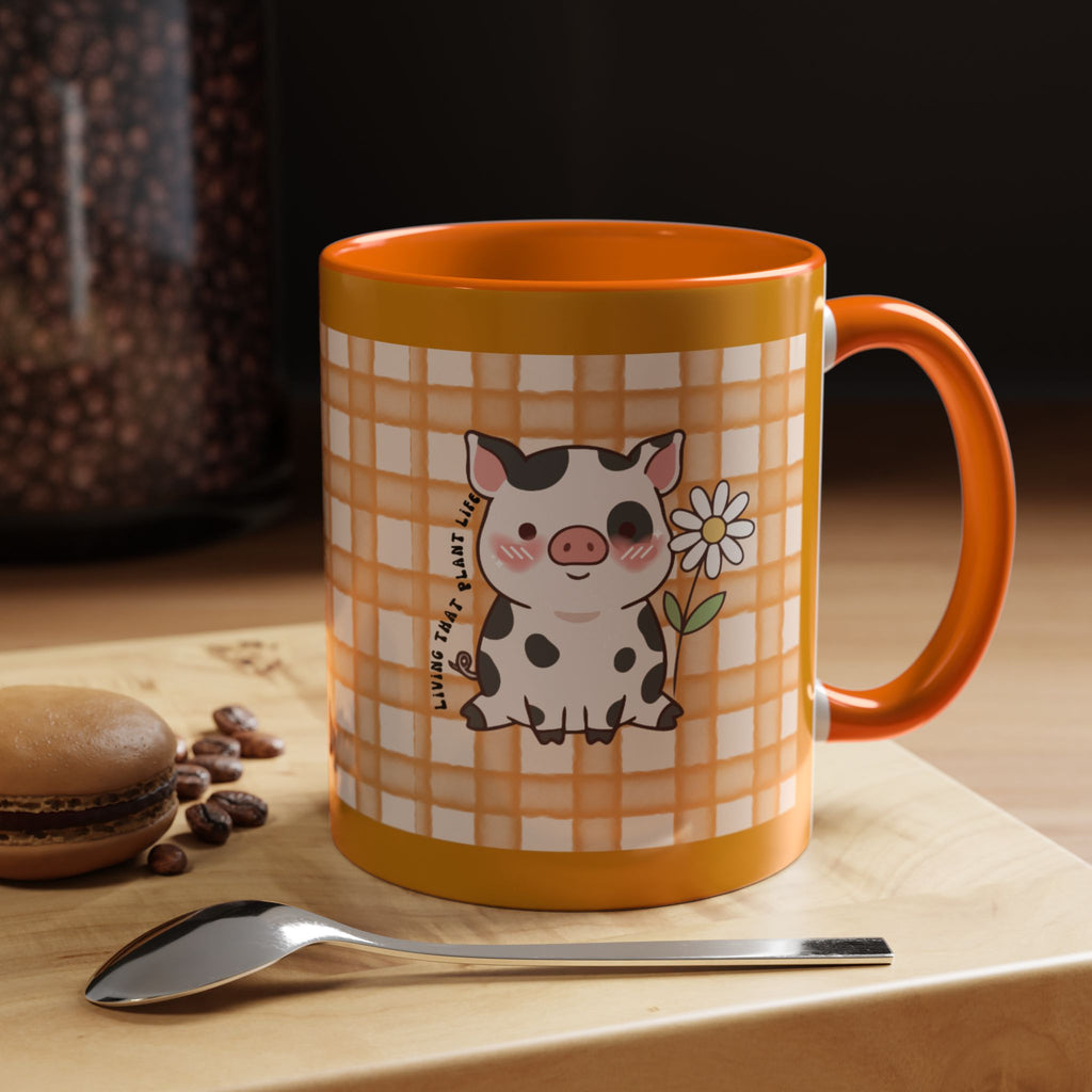 Cute Cow Plaid Accent Coffee Mug — Farmhouse Daisy Cow Design (11/15oz)