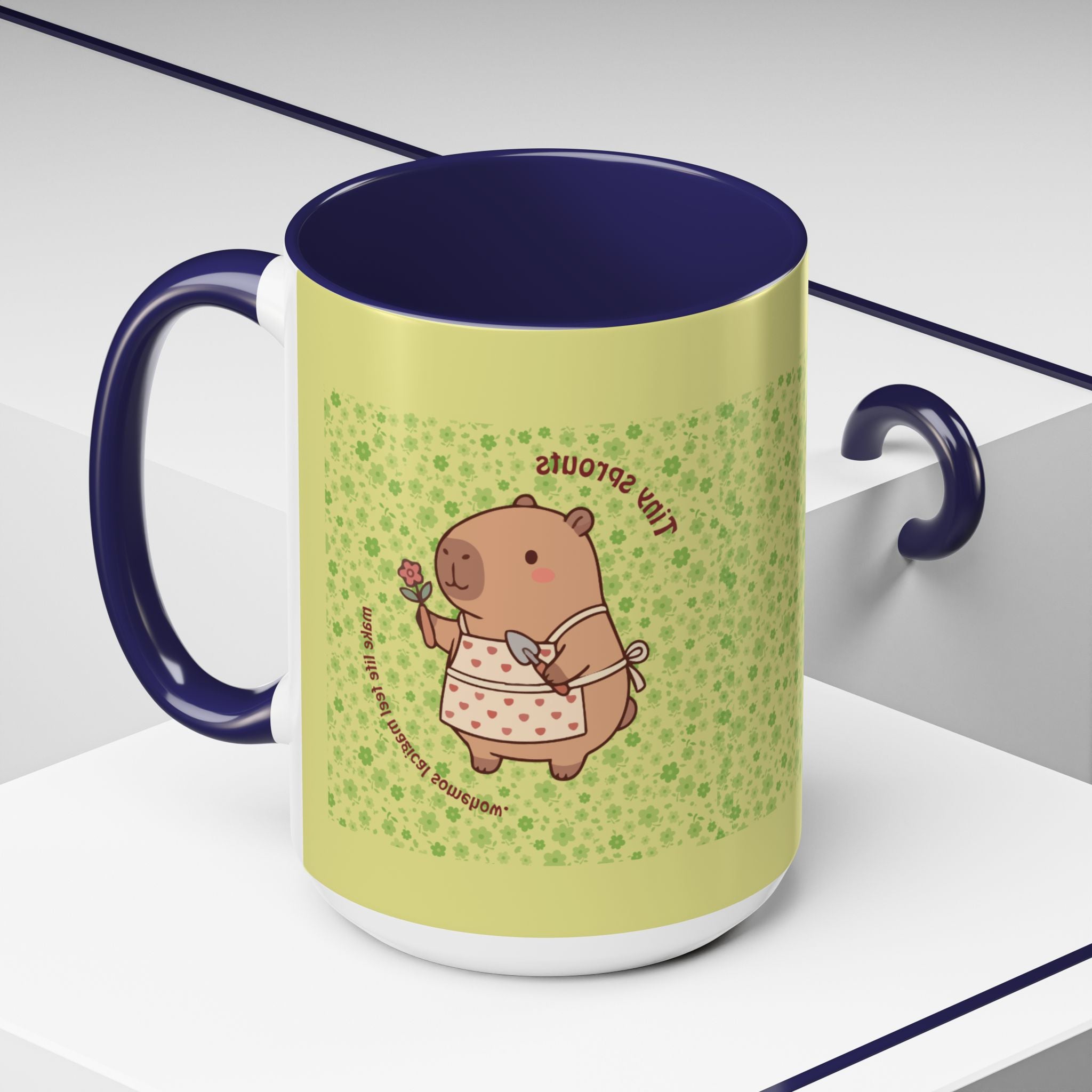 Cute ‘Tiny Sprouts’ Accent Coffee Mug – Kawaii Garden Capybara Design (11/15 oz)