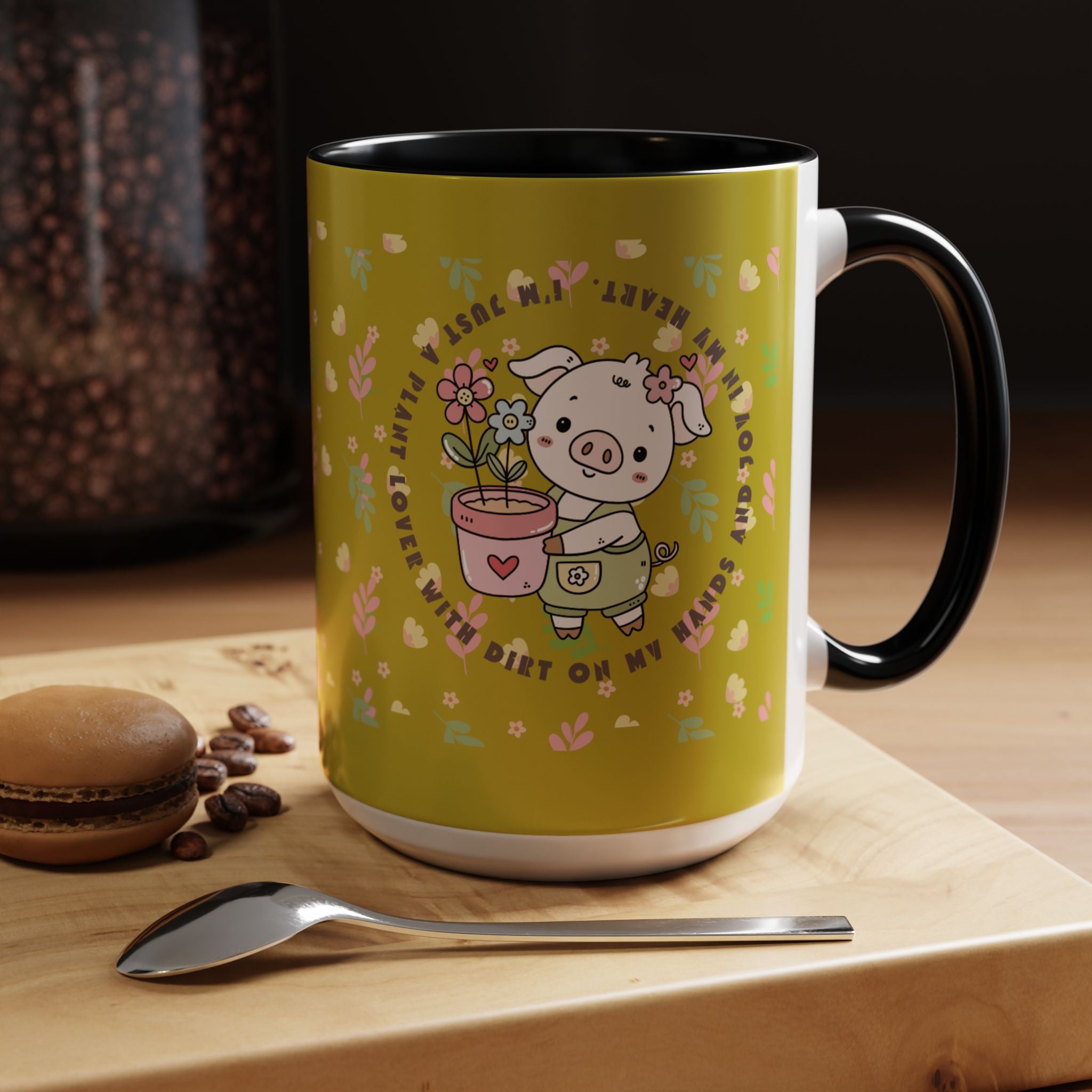 Cute Piglet Gardening Coffee Mug — "My Heart Is In The Dirt" Accent Mug