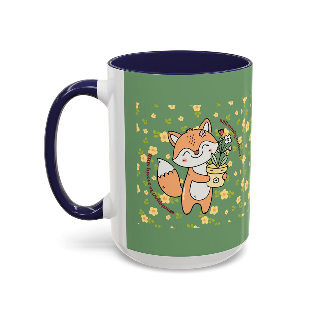 Cute Fox Floral Coffee Mug – Cute Fox Holding Potted Plant Accent Mug