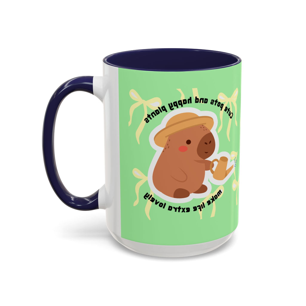 Accent Coffee Mug - Cute Bear Watering Plants ‘Cute Pots and Happy Plants Make Life Extra Lovely’