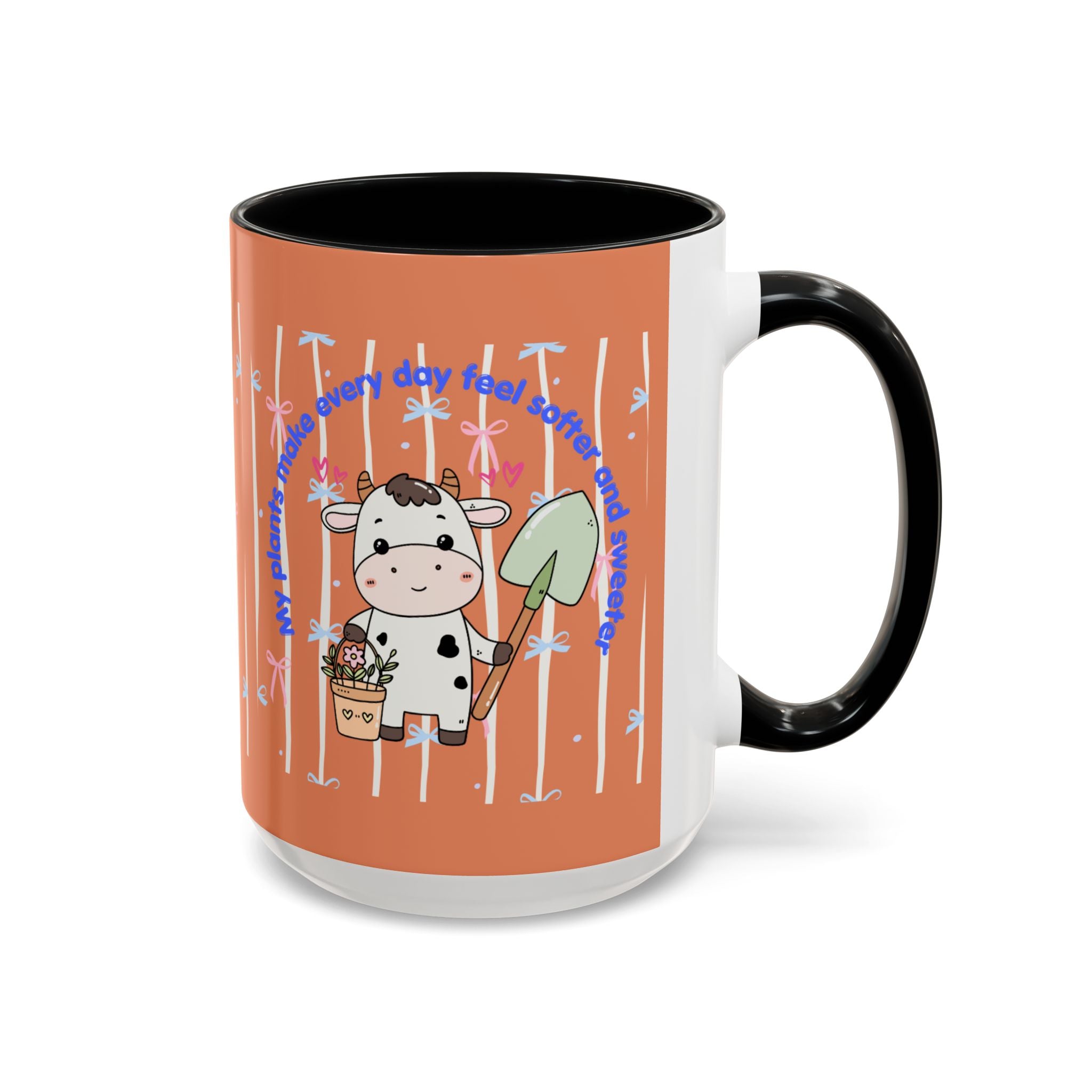 Cow Gardener Coffee Mug — Cute Cow with Shovel & Plant Pot Accent Mug (11/15oz)