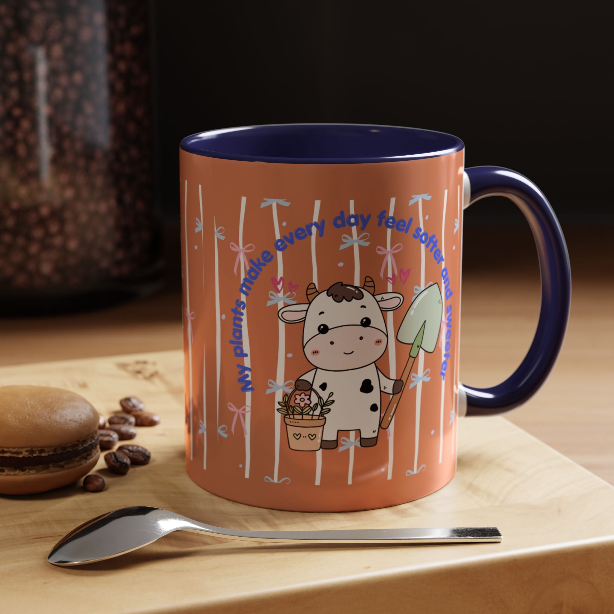 Cow Gardener Coffee Mug — Cute Cow with Shovel & Plant Pot Accent Mug (11/15oz)