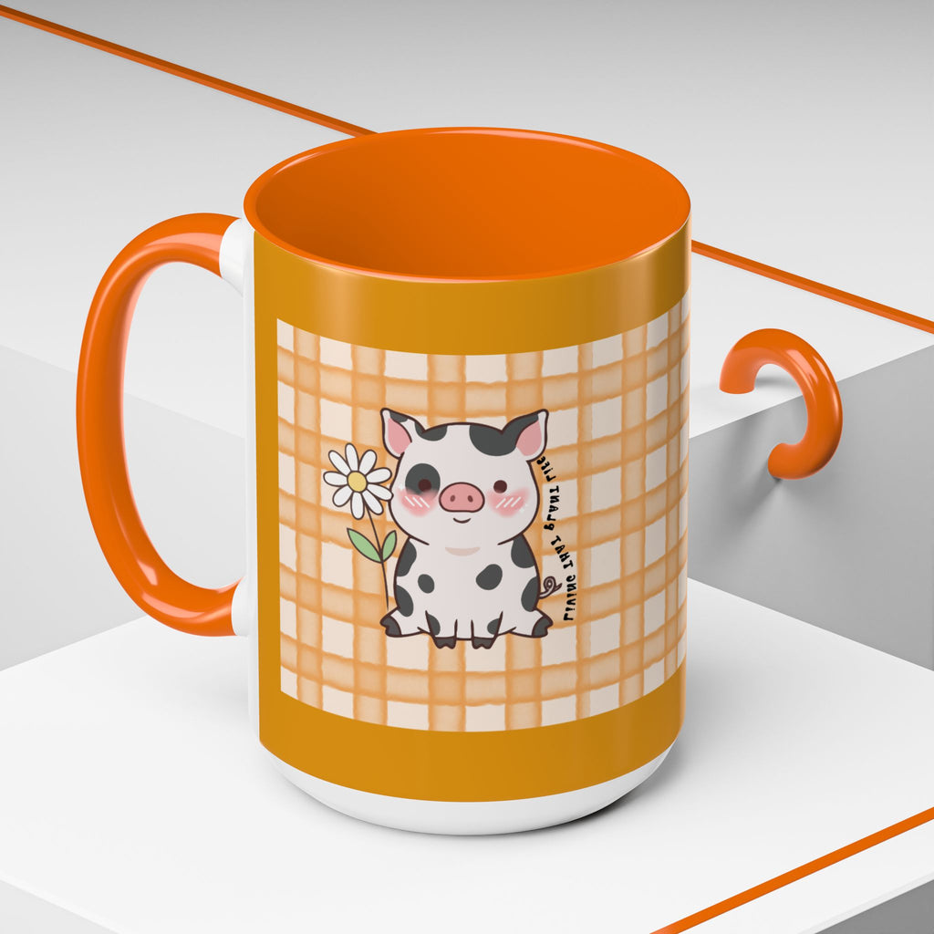 Cute Cow Plaid Accent Coffee Mug — Farmhouse Daisy Cow Design (11/15oz)