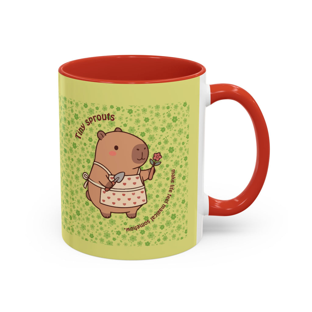 Cute ‘Tiny Sprouts’ Accent Coffee Mug – Kawaii Garden Capybara Design (11/15 oz)