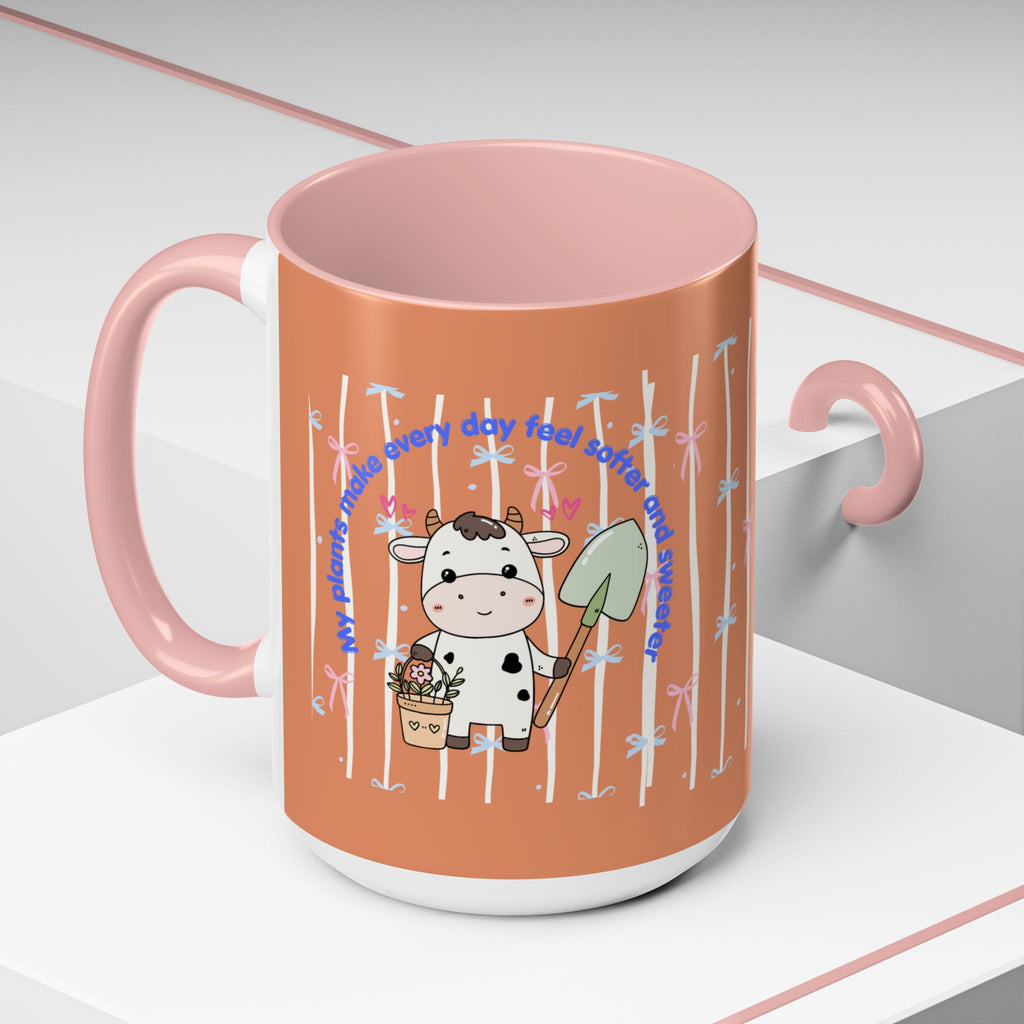 Cow Gardener Coffee Mug — Cute Cow with Shovel & Plant Pot Accent Mug (11/15oz)