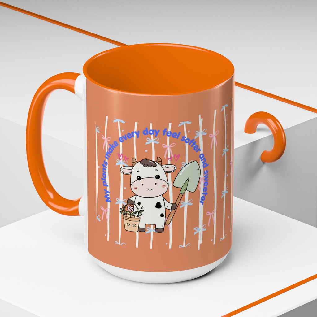 Cow Gardener Coffee Mug — Cute Cow with Shovel & Plant Pot Accent Mug (11/15oz)
