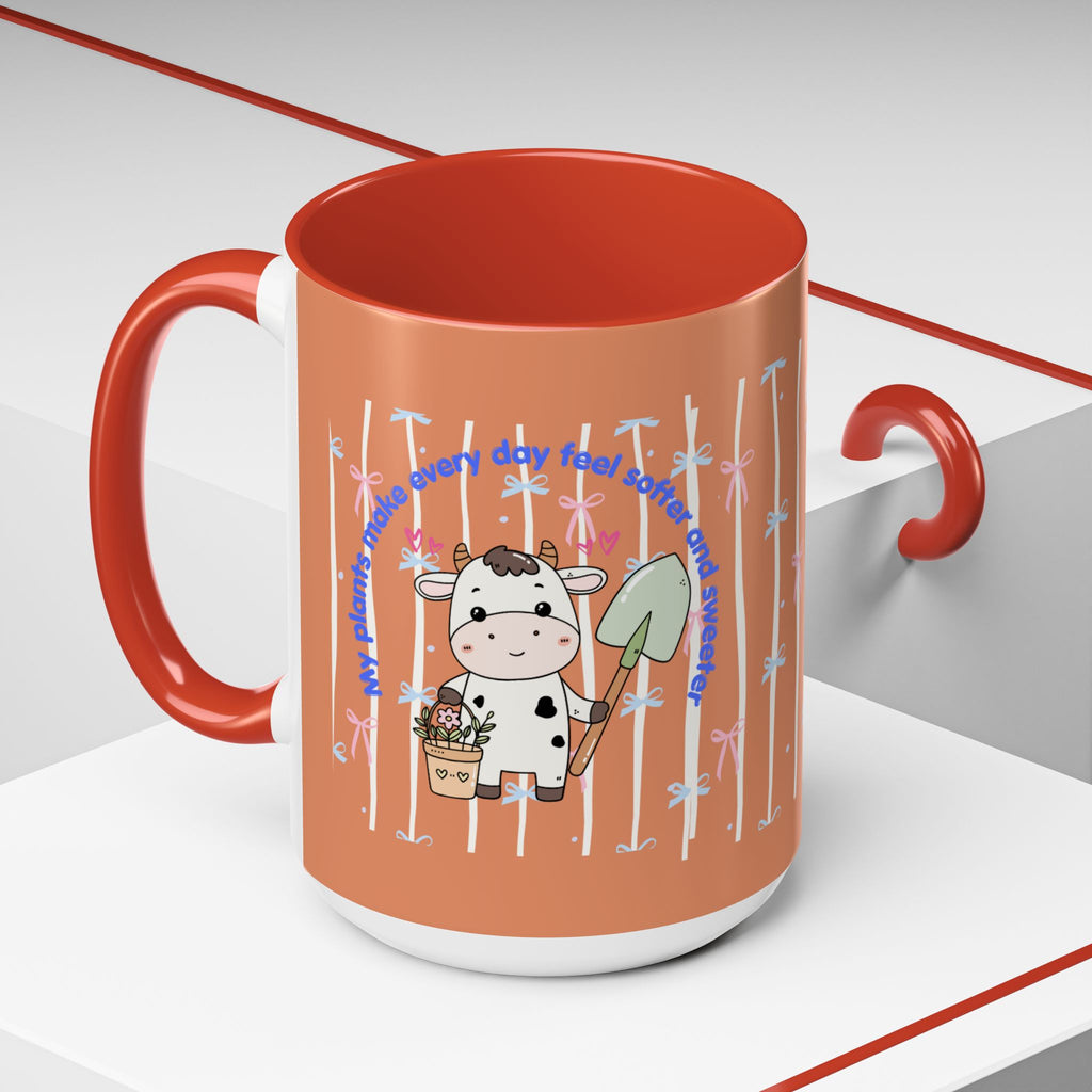 Cow Gardener Coffee Mug — Cute Cow with Shovel & Plant Pot Accent Mug (11/15oz)
