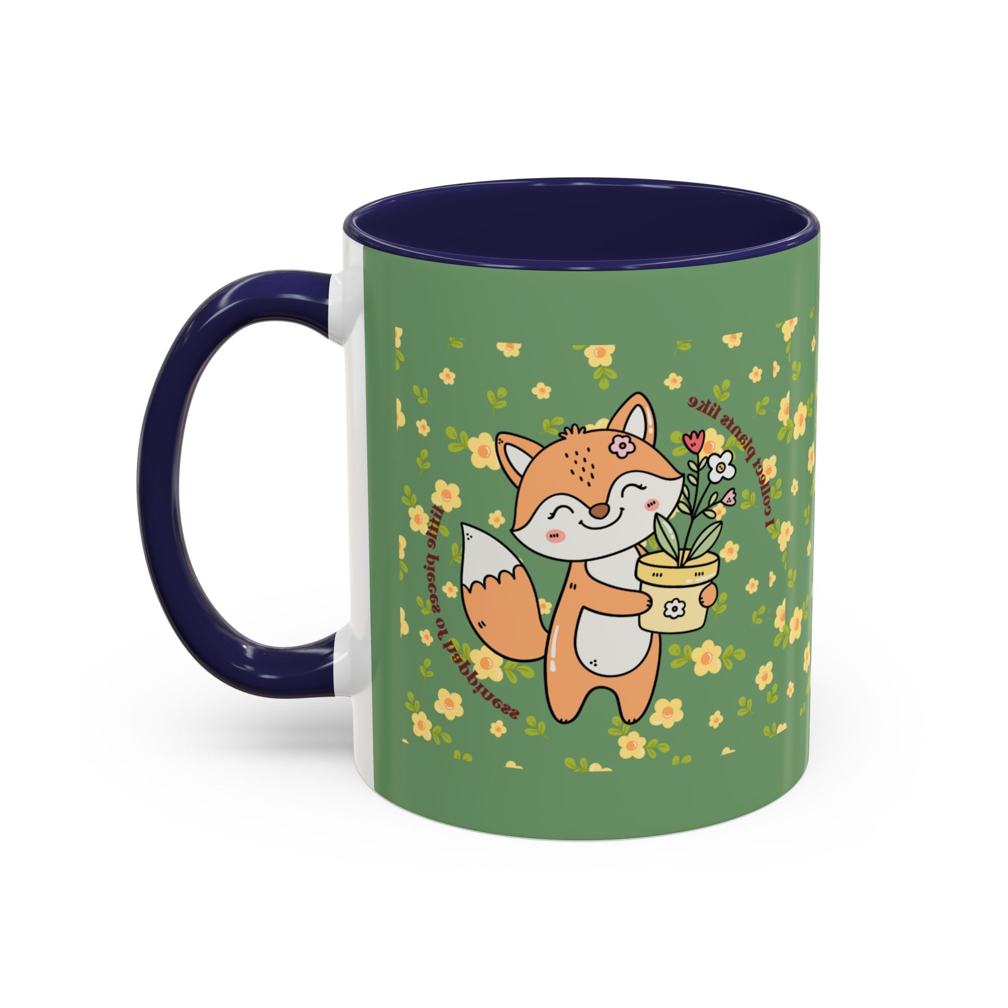 Cute Fox Floral Coffee Mug – Cute Fox Holding Potted Plant Accent Mug
