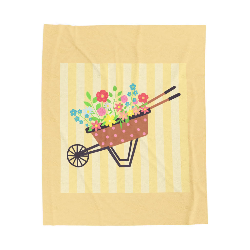 Floral Wheelbarrow Plush Blanket