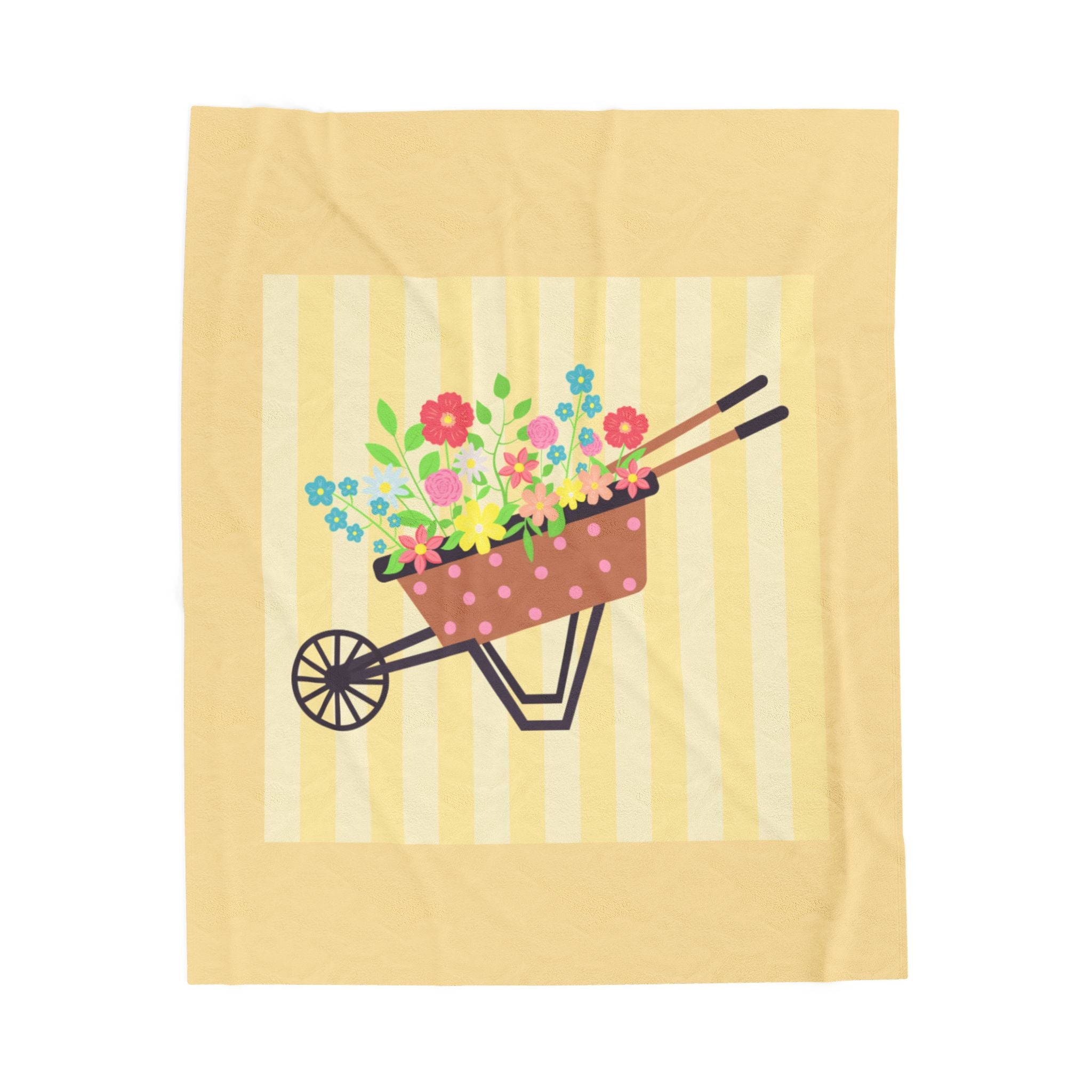 Floral Wheelbarrow Plush Blanket