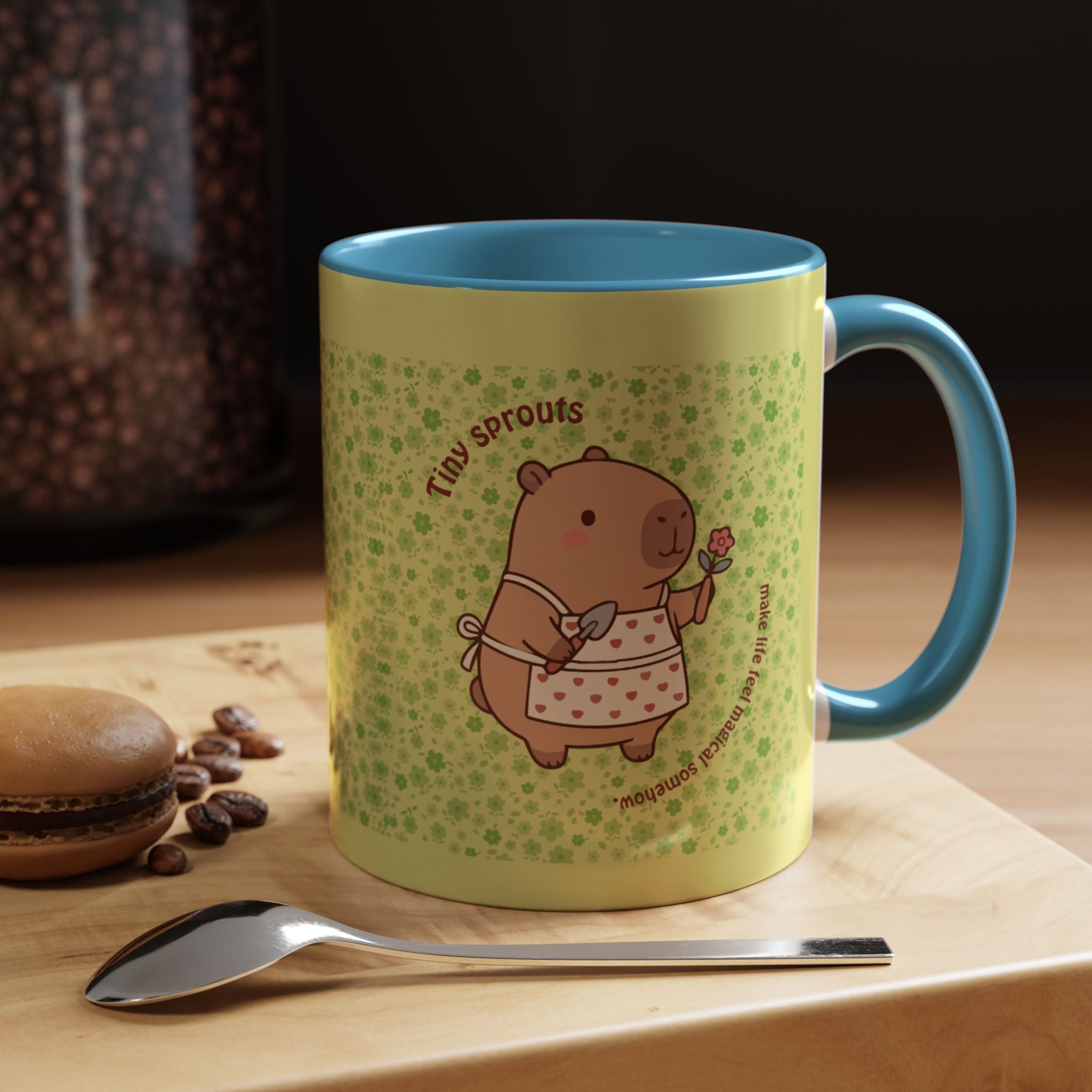 Cute ‘Tiny Sprouts’ Accent Coffee Mug – Kawaii Garden Capybara Design (11/15 oz)