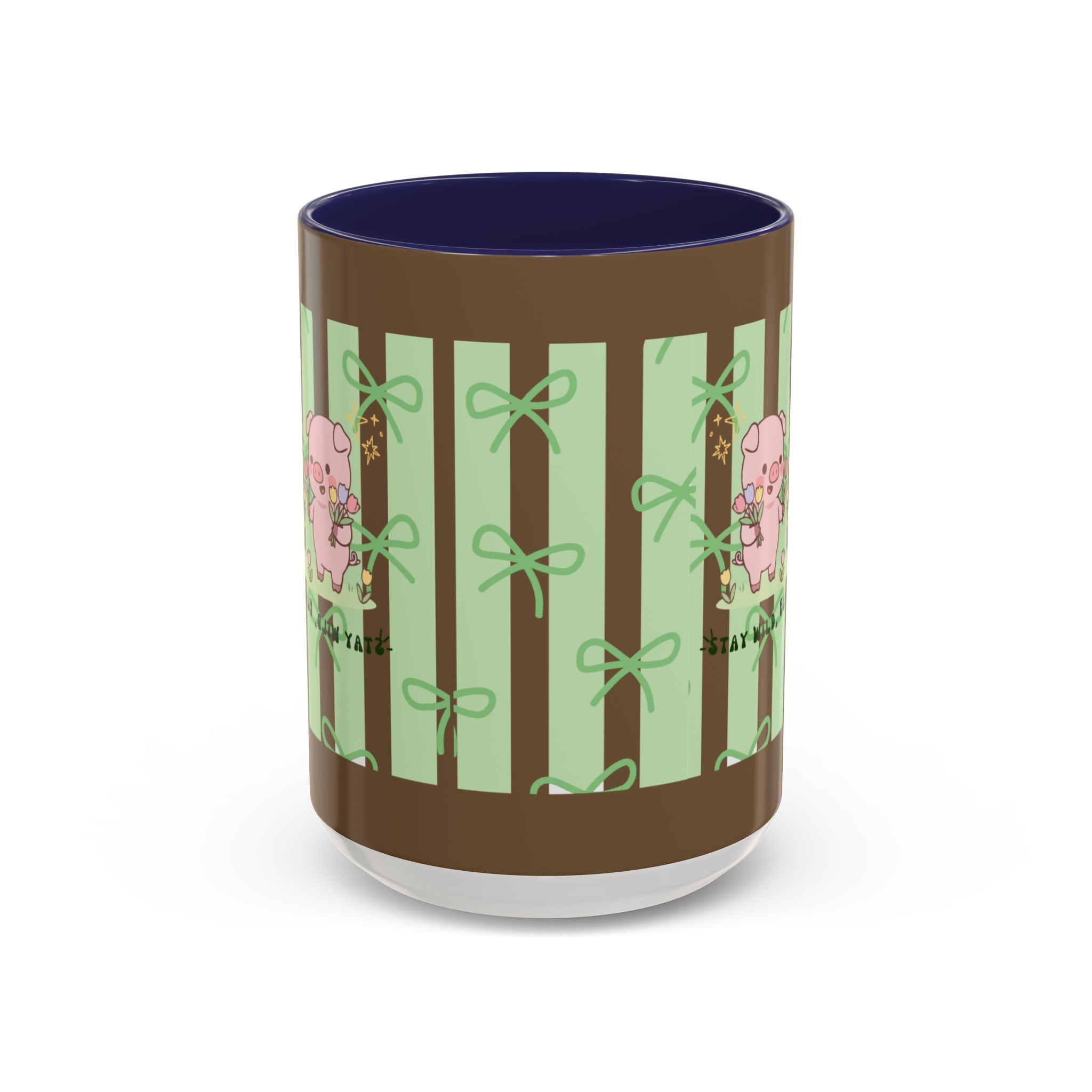 Cute Pig & Chick Accent Coffee Mug — Pastel Stripes, Charming Kawaii Tea/Coffee Cup