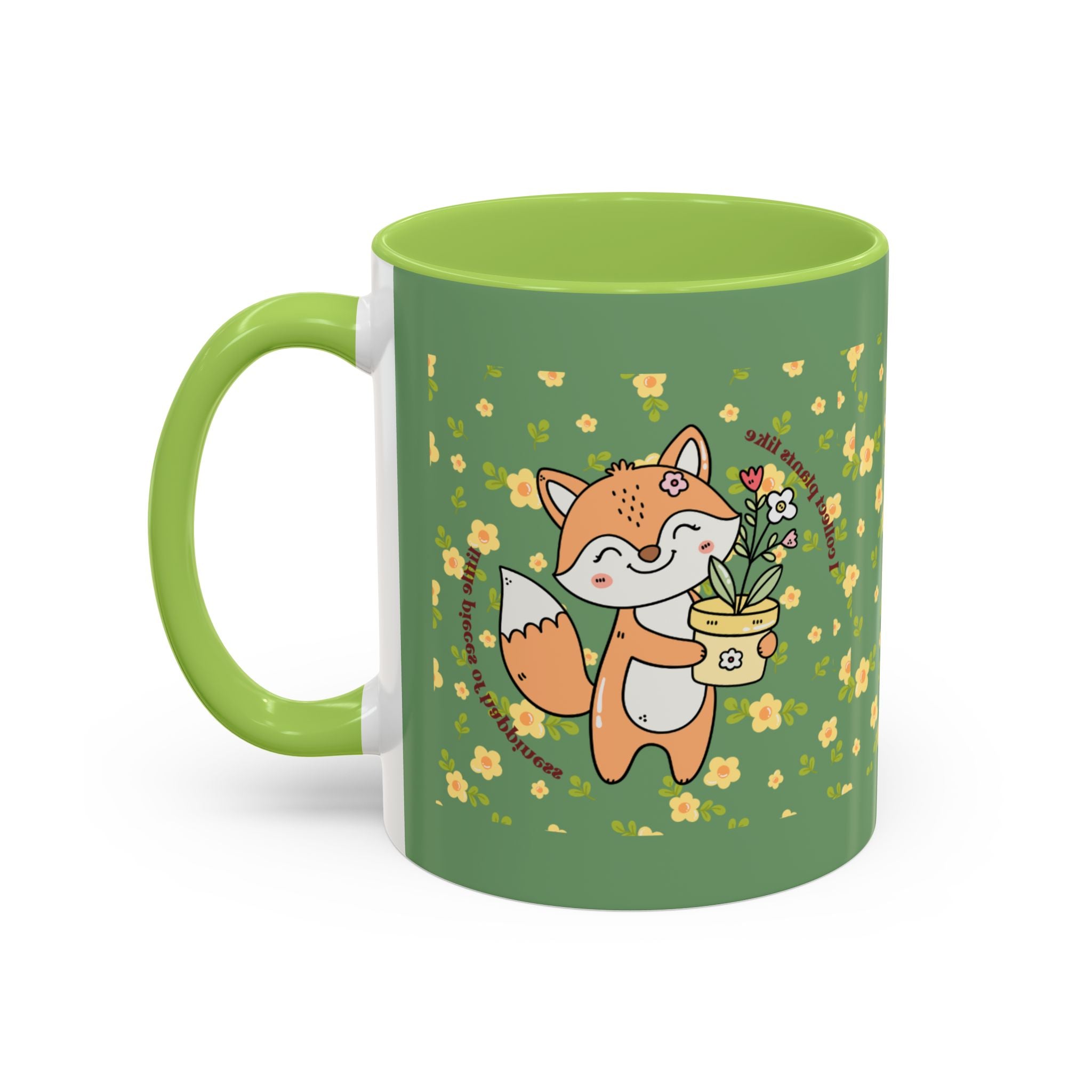 Cute Fox Floral Coffee Mug – Cute Fox Holding Potted Plant Accent Mug