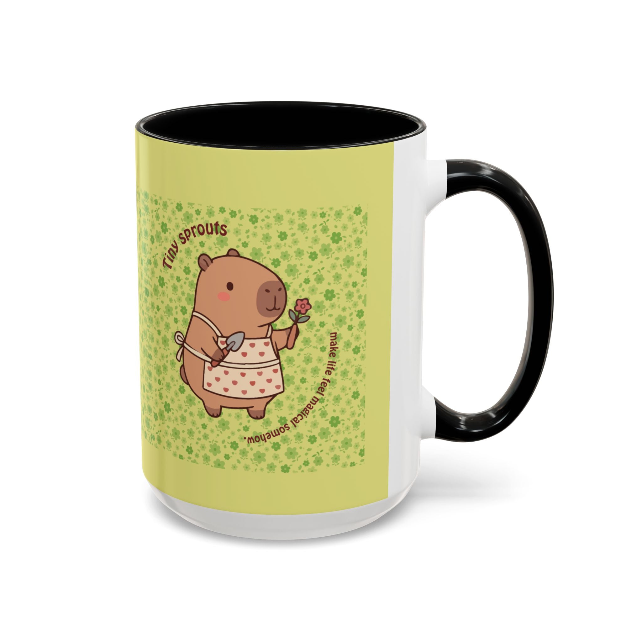 Cute ‘Tiny Sprouts’ Accent Coffee Mug – Kawaii Garden Capybara Design (11/15 oz)
