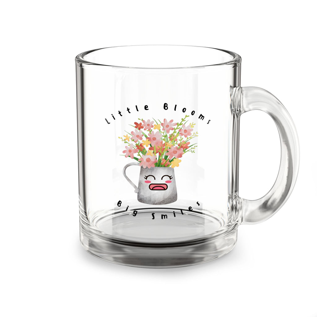 10oz Glass Mug – Smiling Flower Pitcher Design, 'tiny things big smiles' Gift Mug
