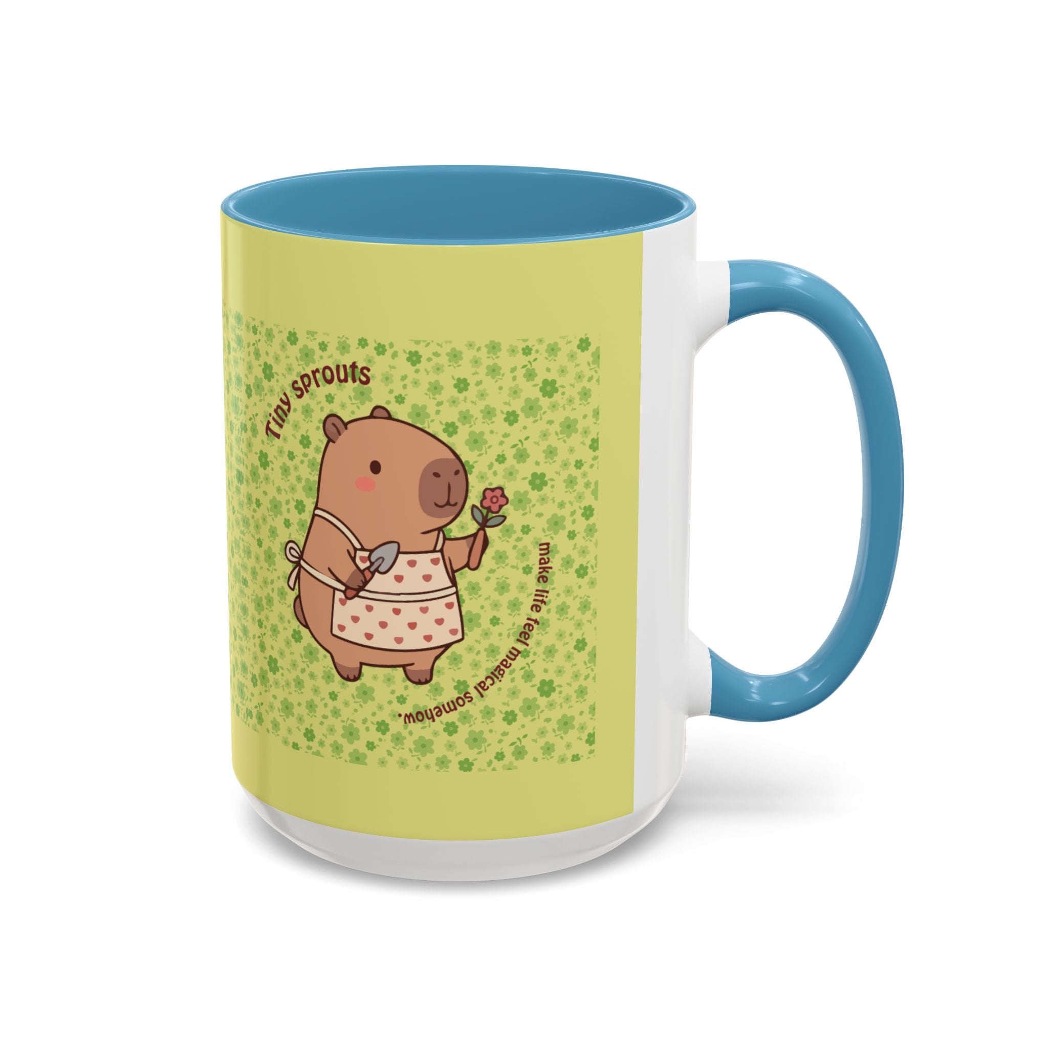 Cute ‘Tiny Sprouts’ Accent Coffee Mug – Kawaii Garden Capybara Design (11/15 oz)