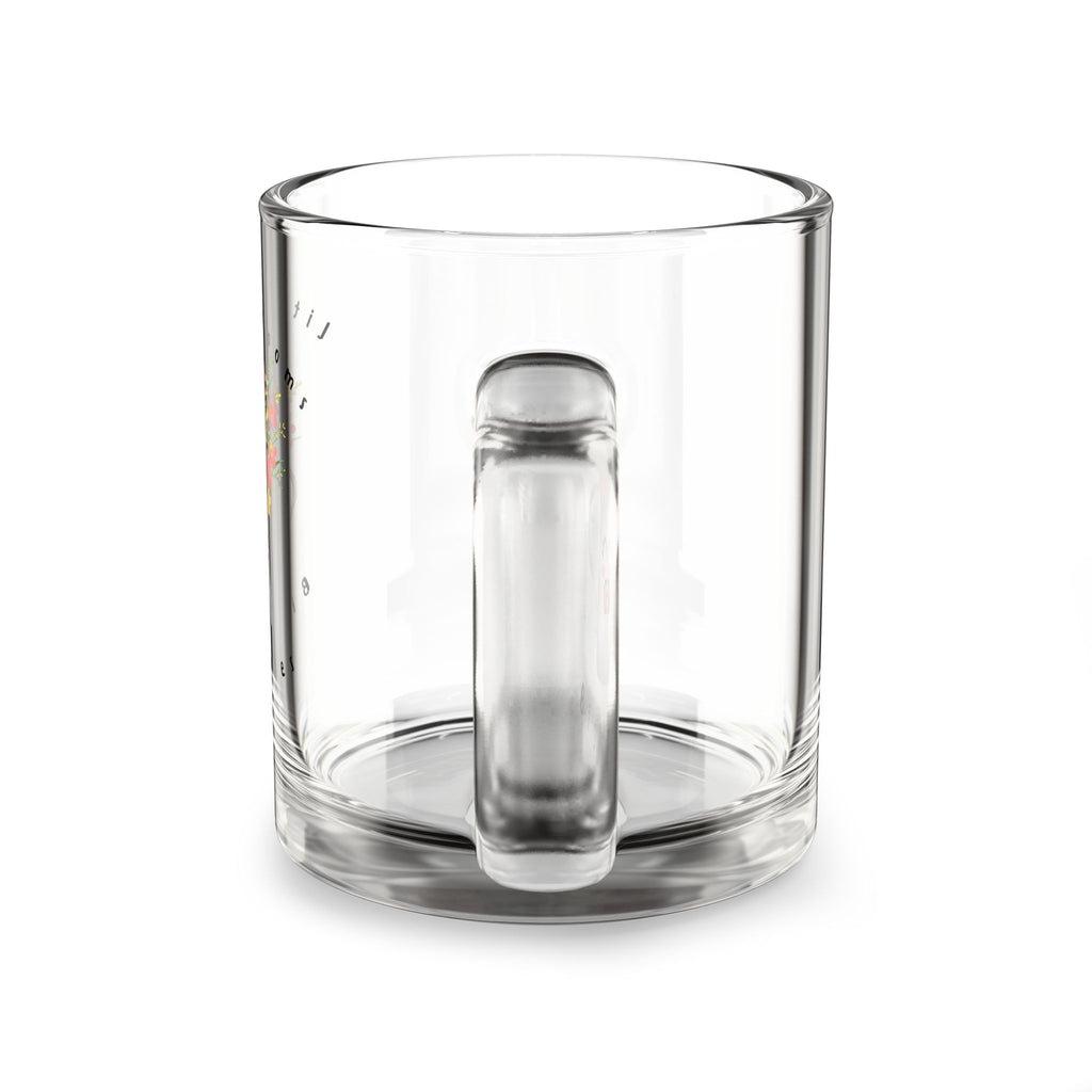 10oz Glass Mug – Smiling Flower Pitcher Design, 'tiny things big smiles' Gift Mug