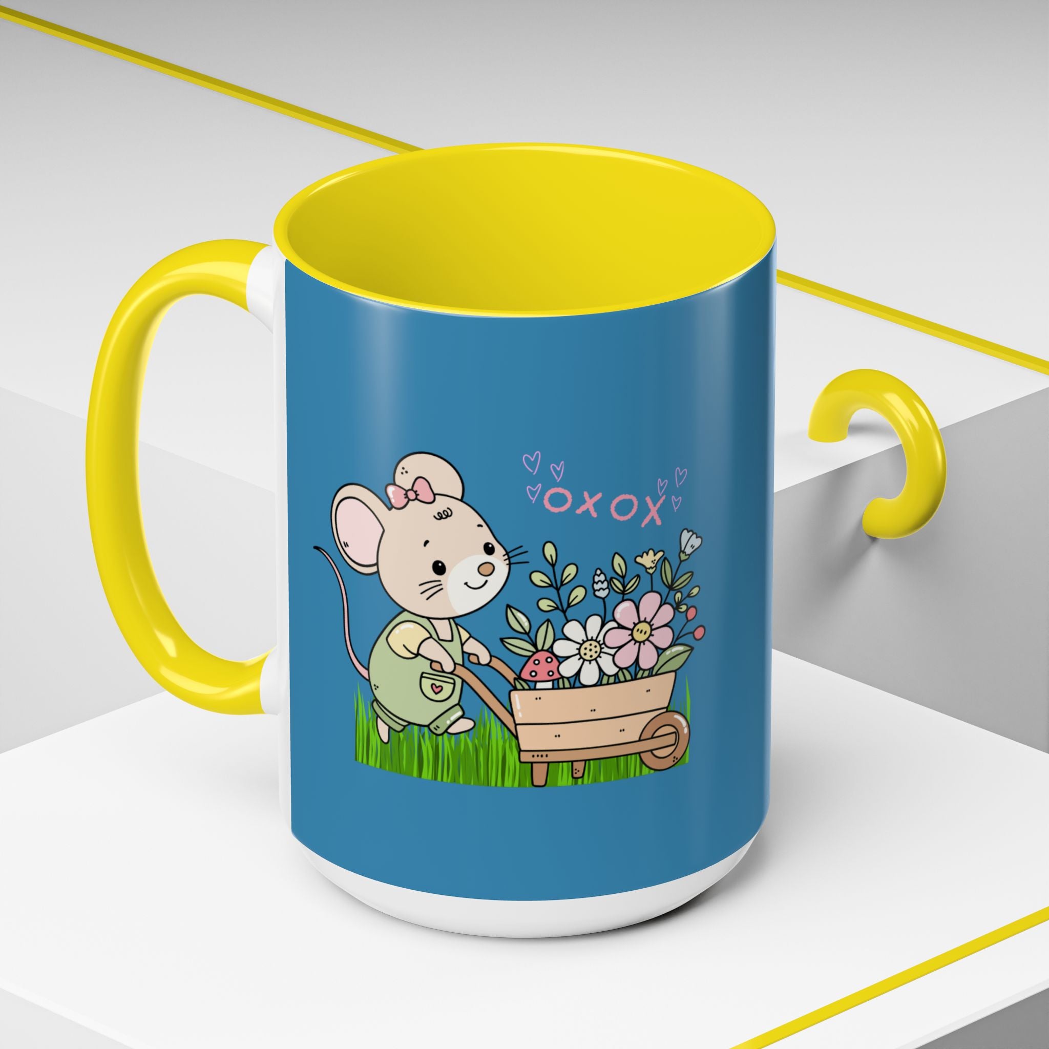 Cute Mouse Floral Coffee Mug — 'XOXO' Accent 11/15oz