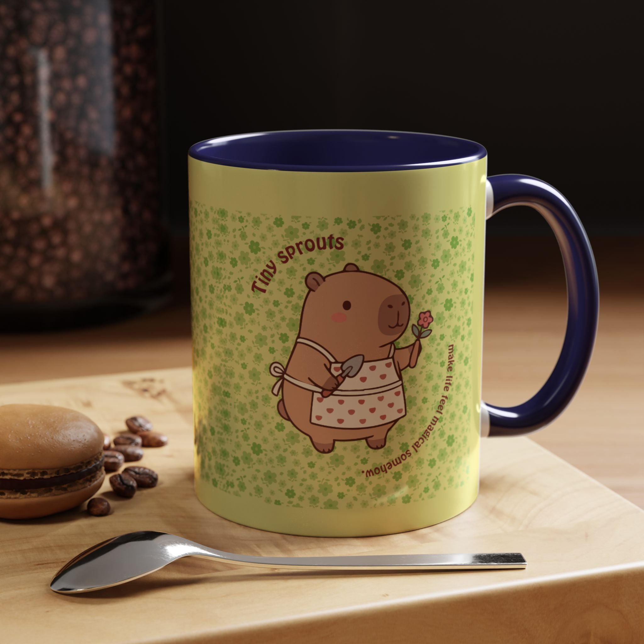 Cute ‘Tiny Sprouts’ Accent Coffee Mug – Kawaii Garden Capybara Design (11/15 oz)