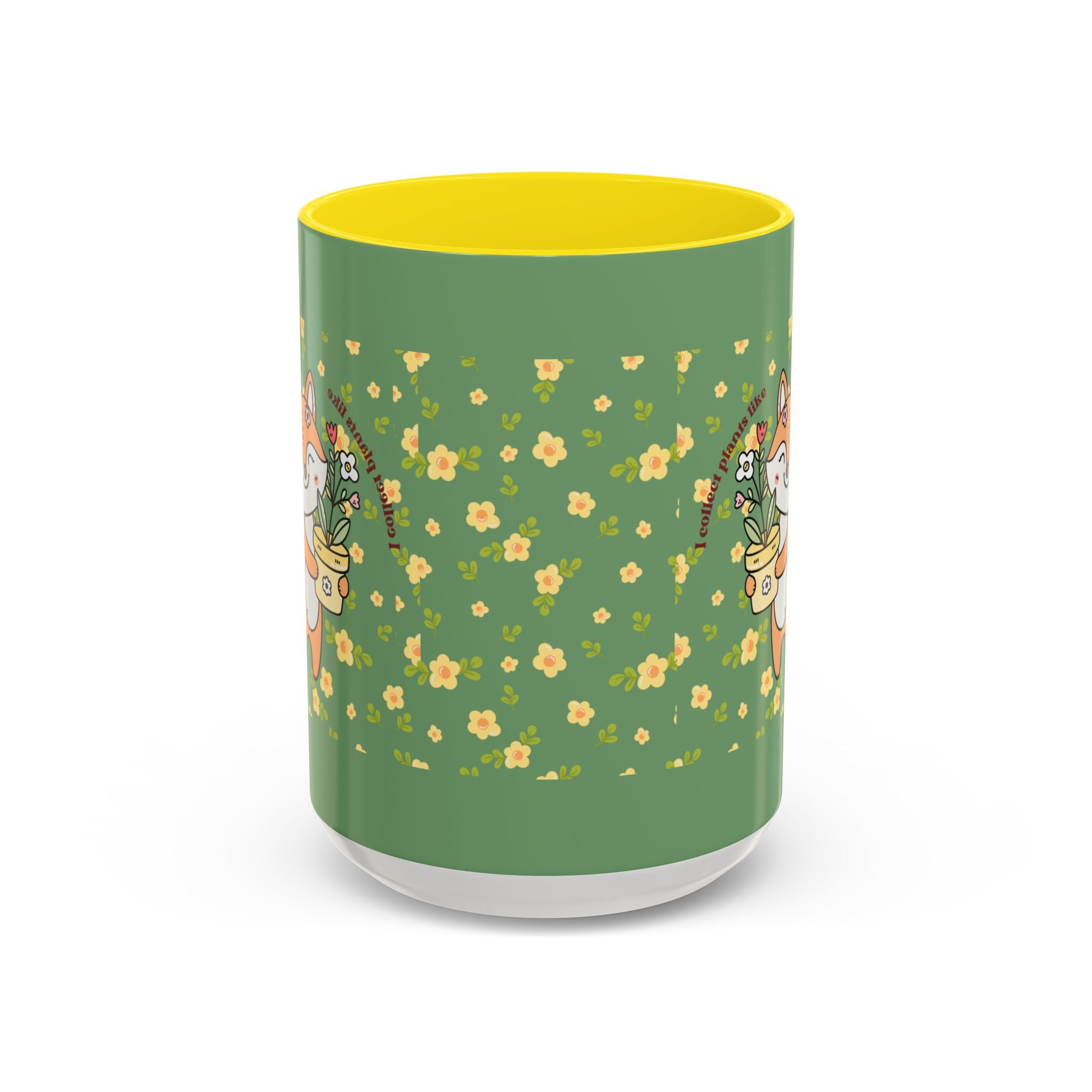 Cute Fox Floral Coffee Mug – Cute Fox Holding Potted Plant Accent Mug