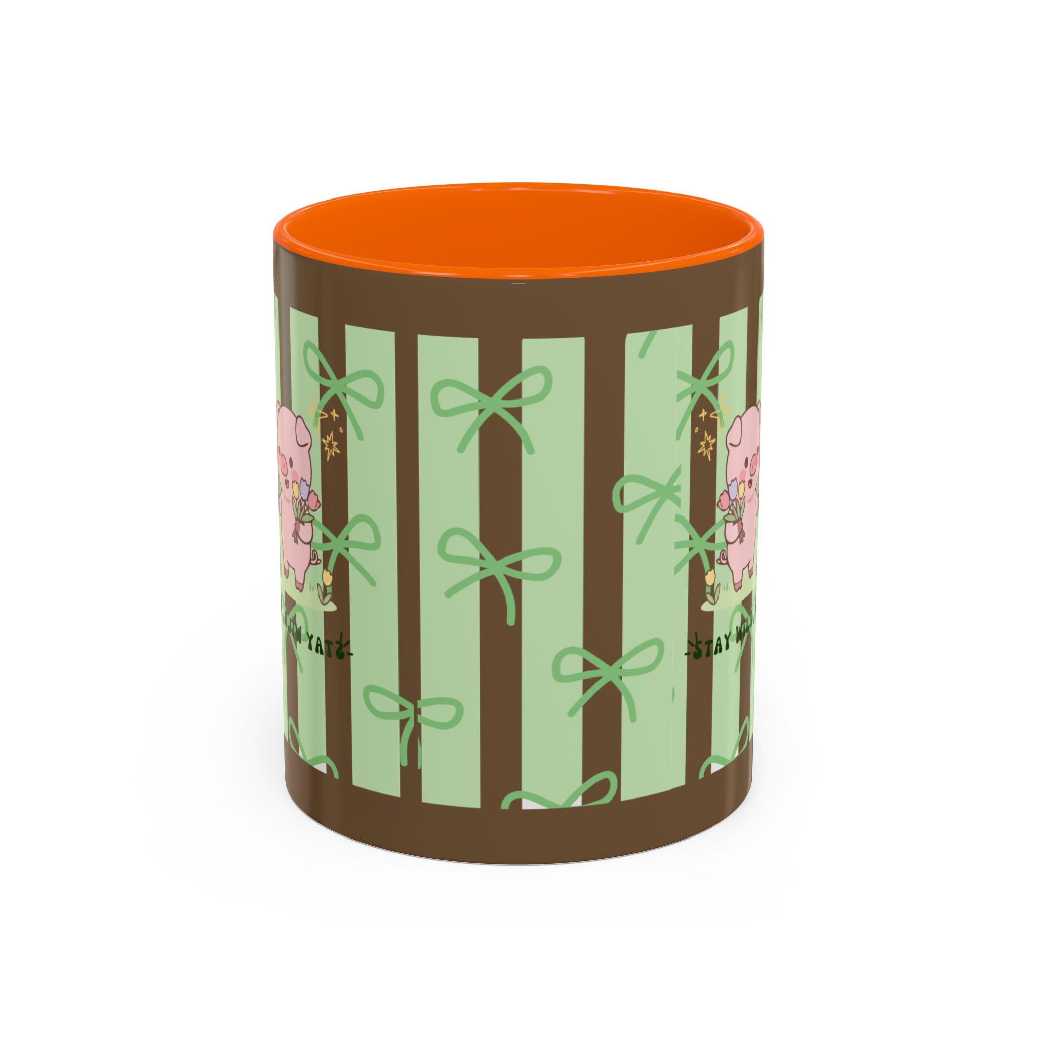 Cute Pig & Chick Accent Coffee Mug — Pastel Stripes, Charming Kawaii Tea/Coffee Cup