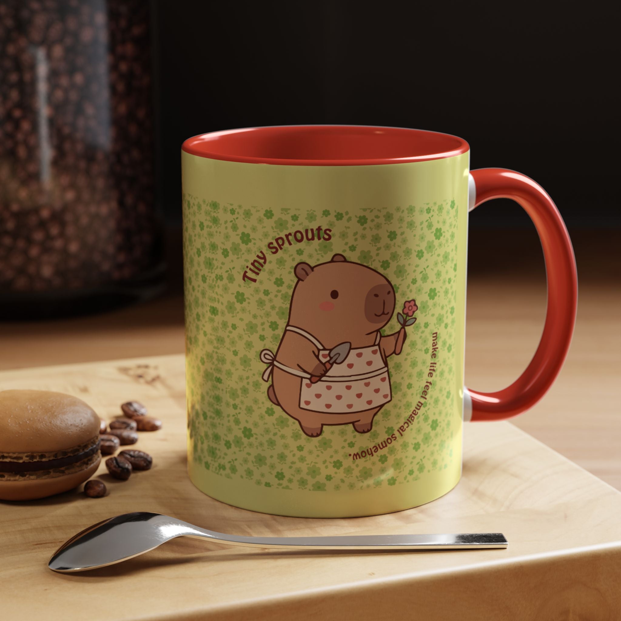 Cute ‘Tiny Sprouts’ Accent Coffee Mug – Kawaii Garden Capybara Design (11/15 oz)