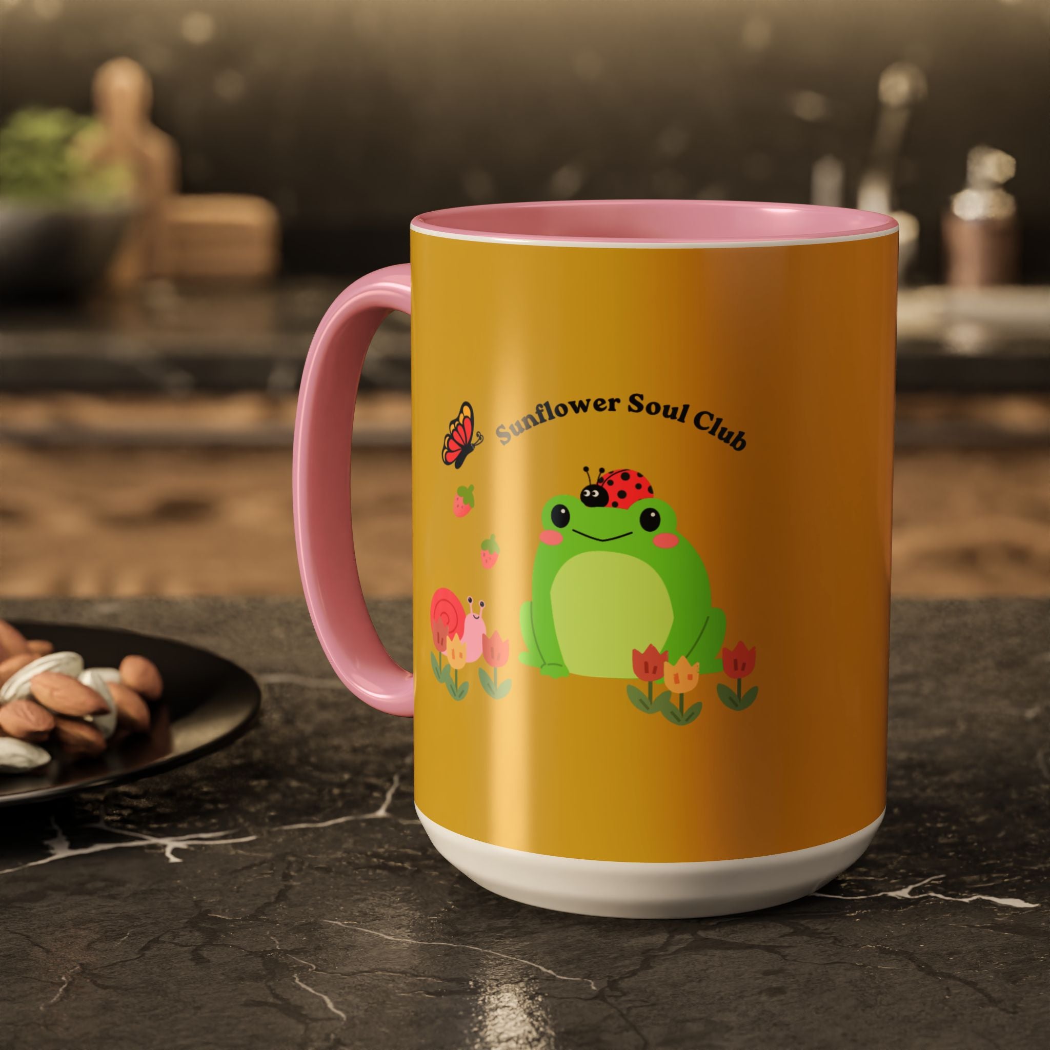Sunflower Soul Club Frog Mug — Cute Floral Coffee Cup (11oz, 15oz)