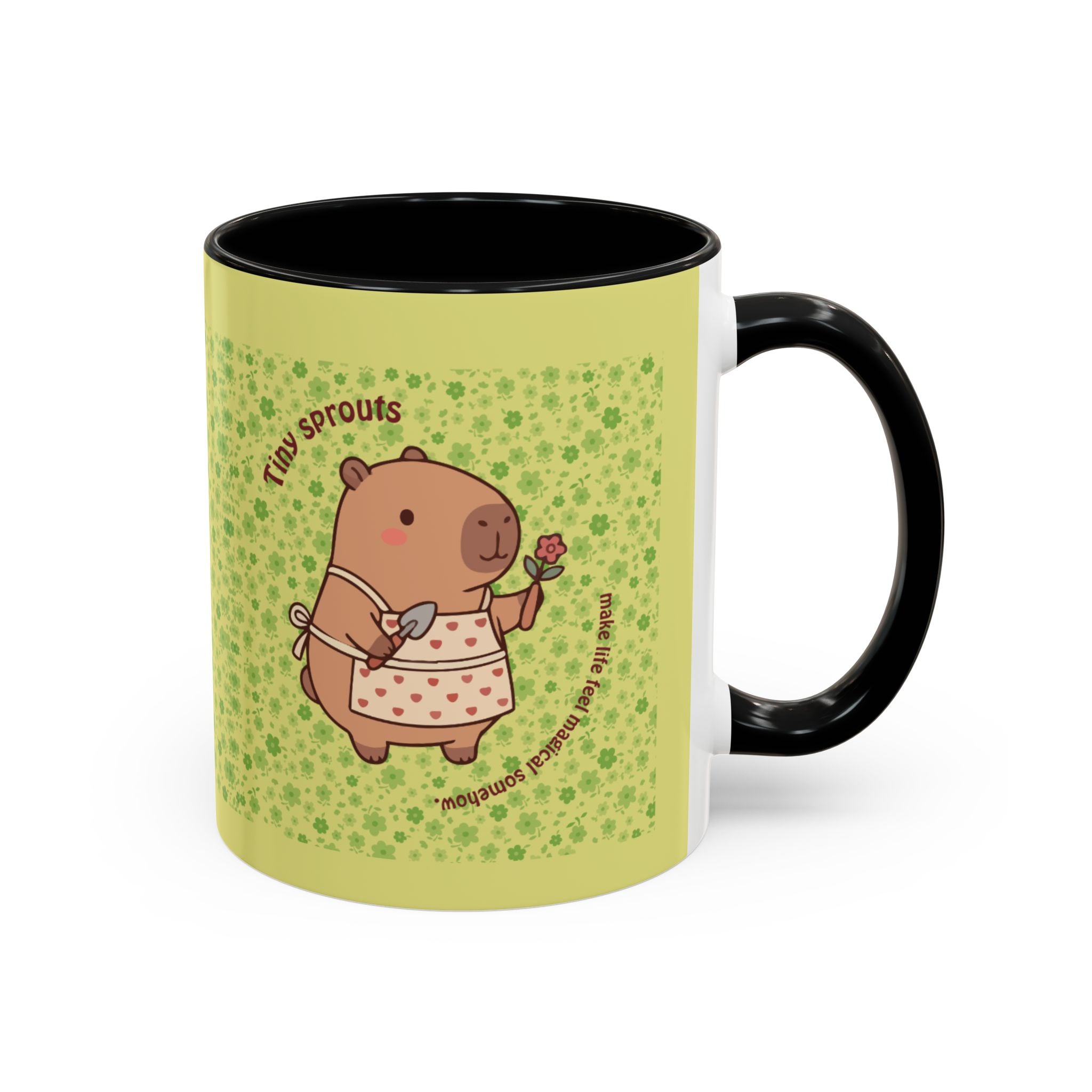 Cute ‘Tiny Sprouts’ Accent Coffee Mug – Kawaii Garden Capybara Design (11/15 oz)