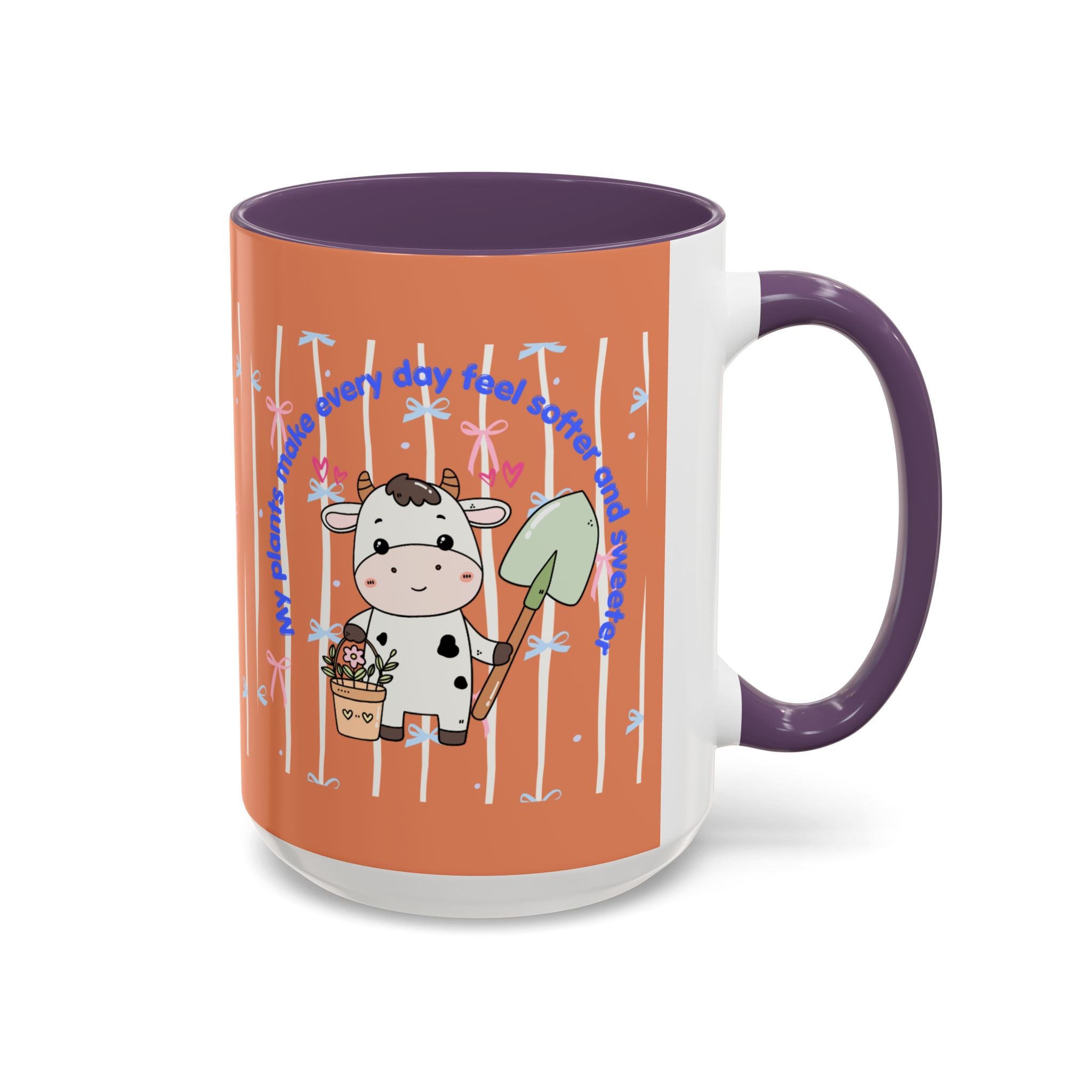 Cow Gardener Coffee Mug — Cute Cow with Shovel & Plant Pot Accent Mug (11/15oz)