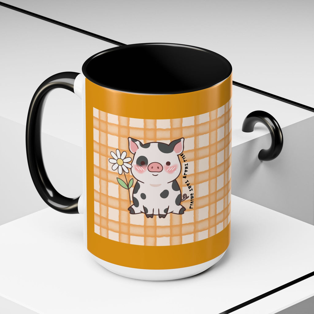 Cute Cow Plaid Accent Coffee Mug — Farmhouse Daisy Cow Design (11/15oz)