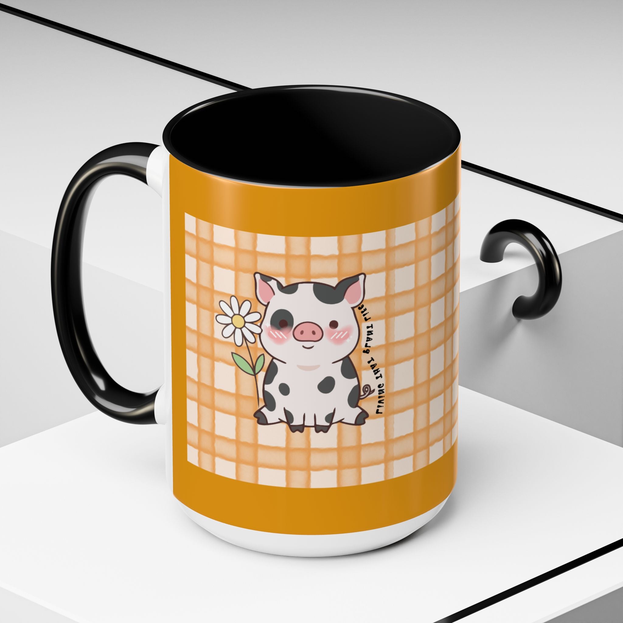 Cute Cow Plaid Accent Coffee Mug — Farmhouse Daisy Cow Design (11/15oz)