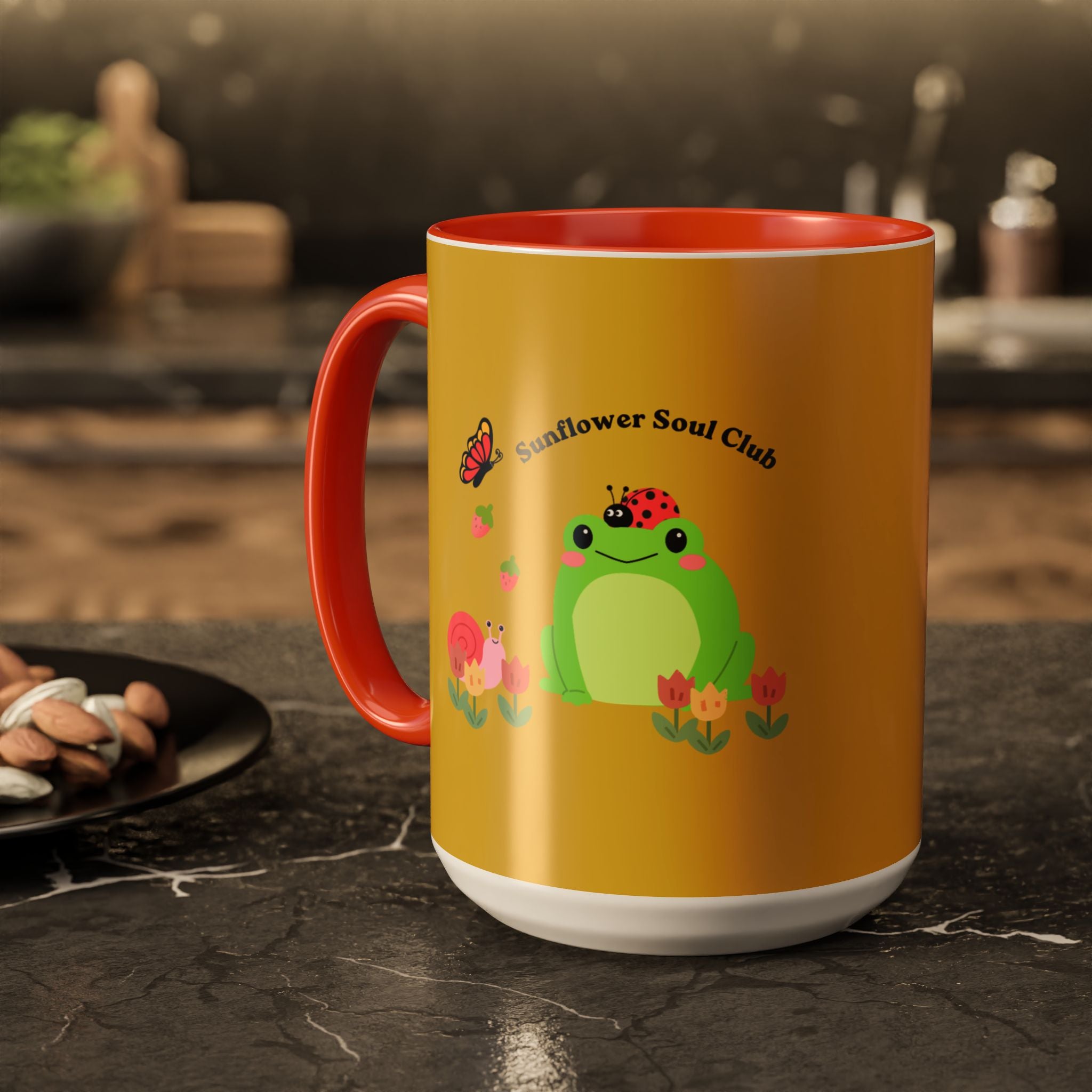 Sunflower Soul Club Frog Mug — Cute Floral Coffee Cup (11oz, 15oz)