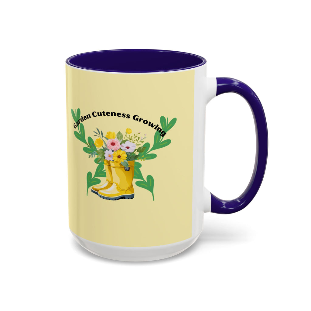 Yellow Rain Boot Floral Mug — “Garden Cuteness Growing” Coffee Cup (11oz/15oz)
