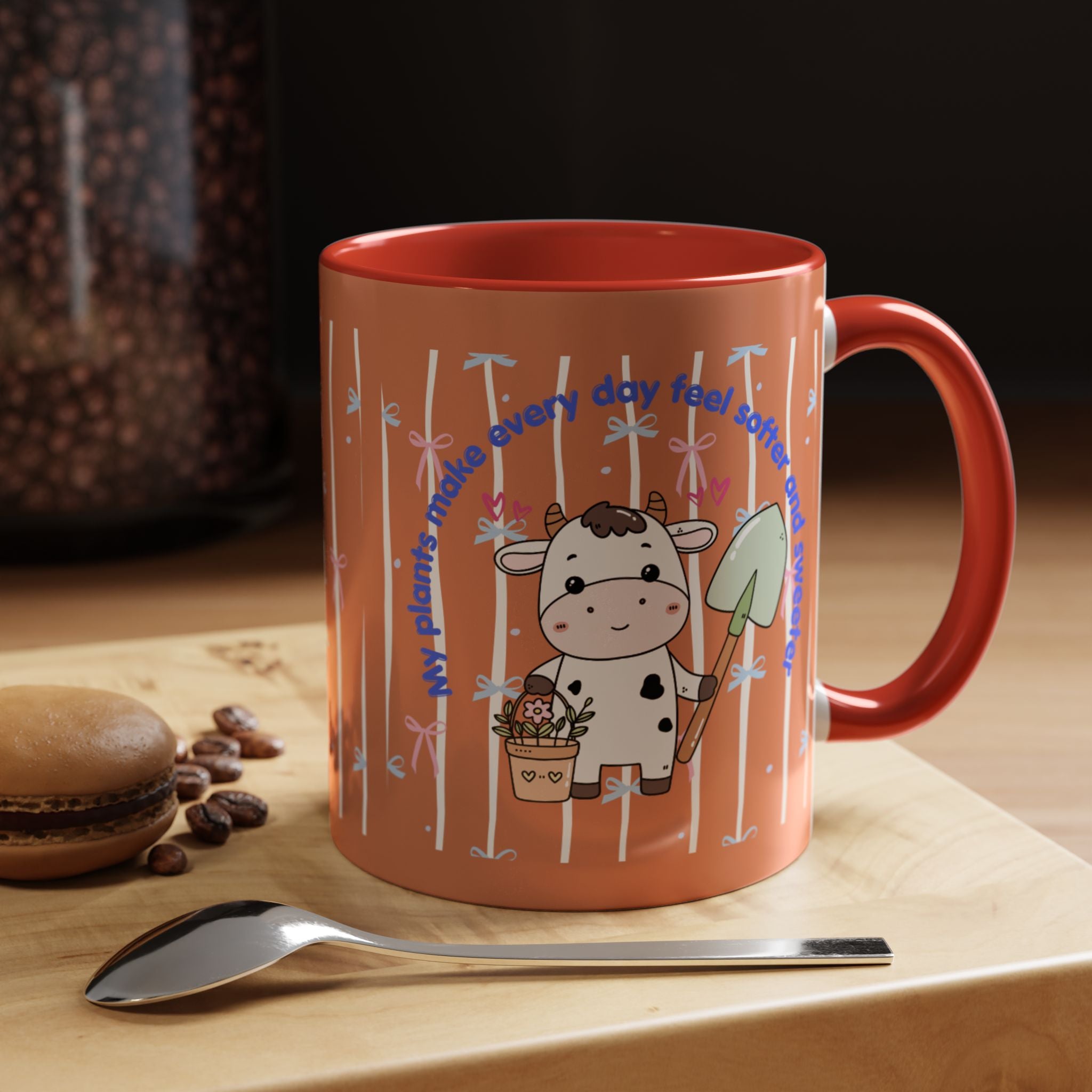 Cow Gardener Coffee Mug — Cute Cow with Shovel & Plant Pot Accent Mug (11/15oz)