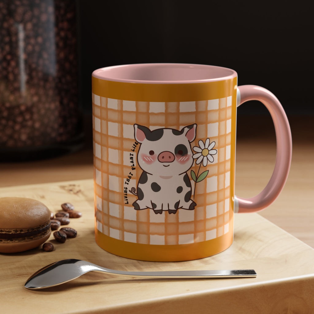 Cute Cow Plaid Accent Coffee Mug — Farmhouse Daisy Cow Design (11/15oz)