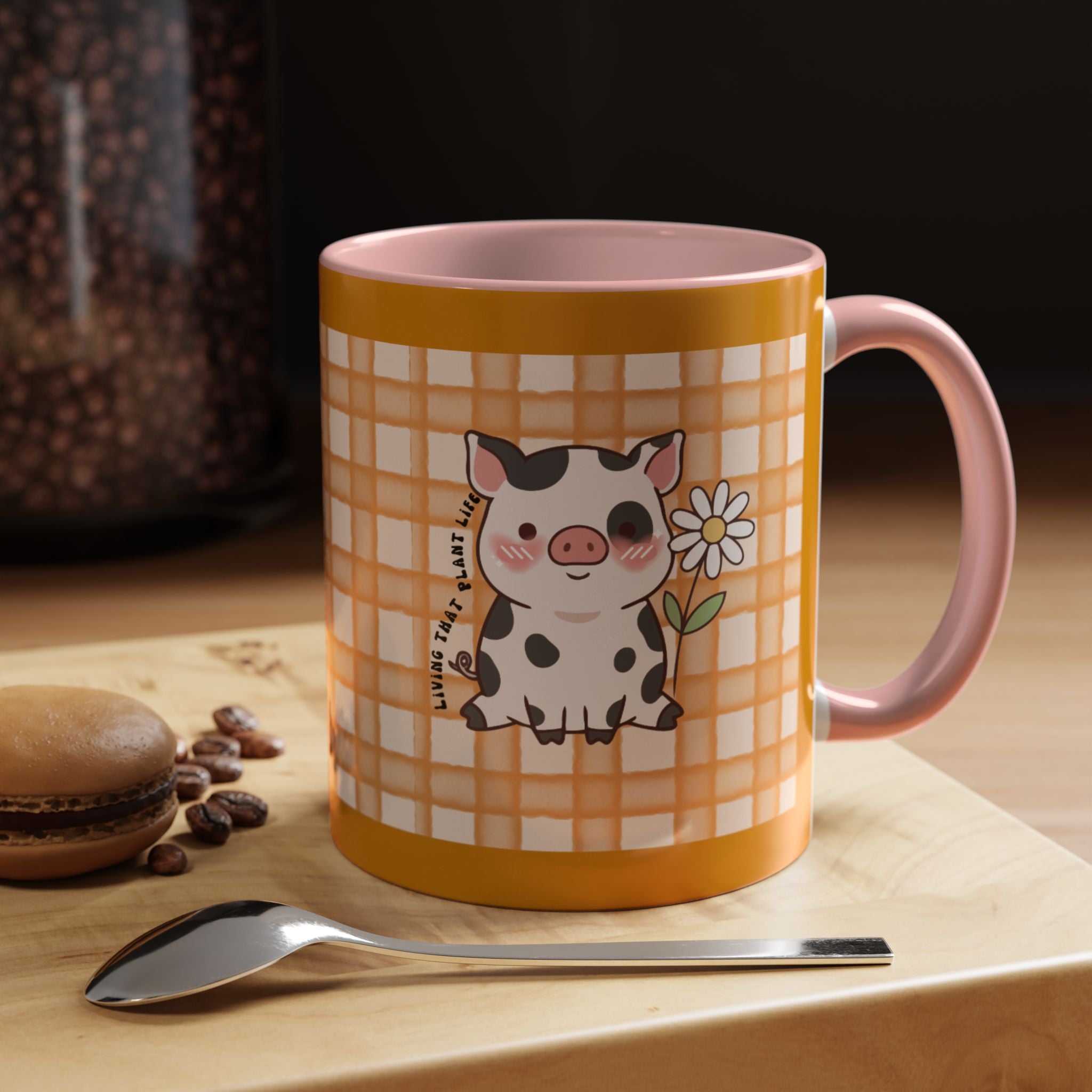 Cute Cow Plaid Accent Coffee Mug — Farmhouse Daisy Cow Design (11/15oz)