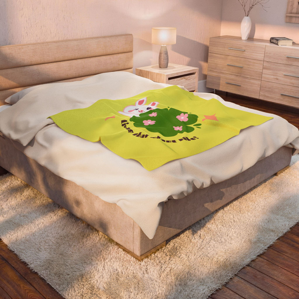 Cute Bunny 'Living That Plant Life' Plush Blanket — Soft Velveteen Throw for Plant Lovers, Kids & Cozy Gift